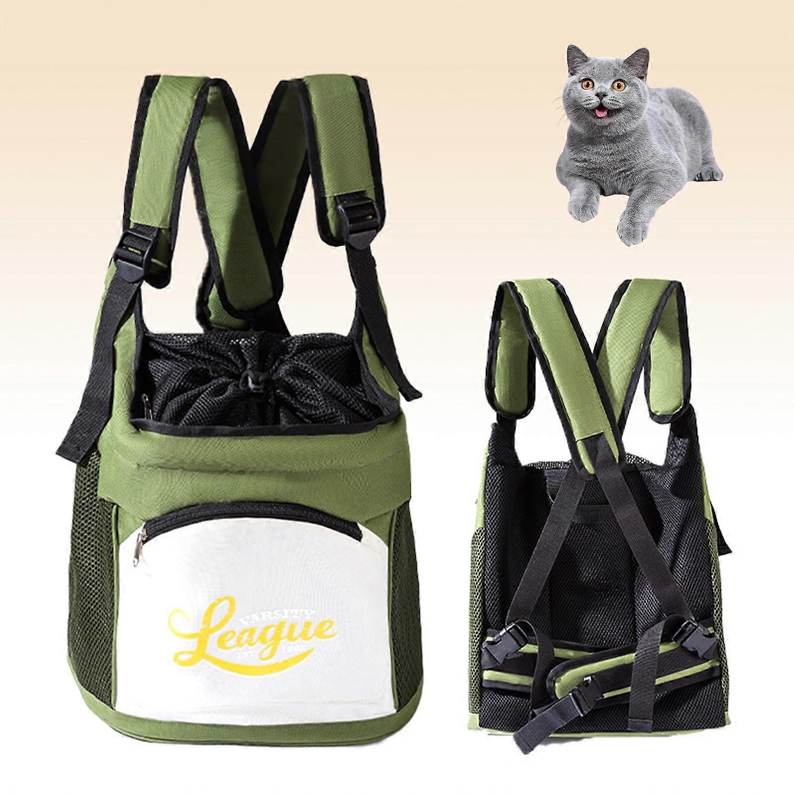 Portable Cat Backpack Carrier Interactive Design With Bottom Support For Cats Up To 7.5 Kg Green