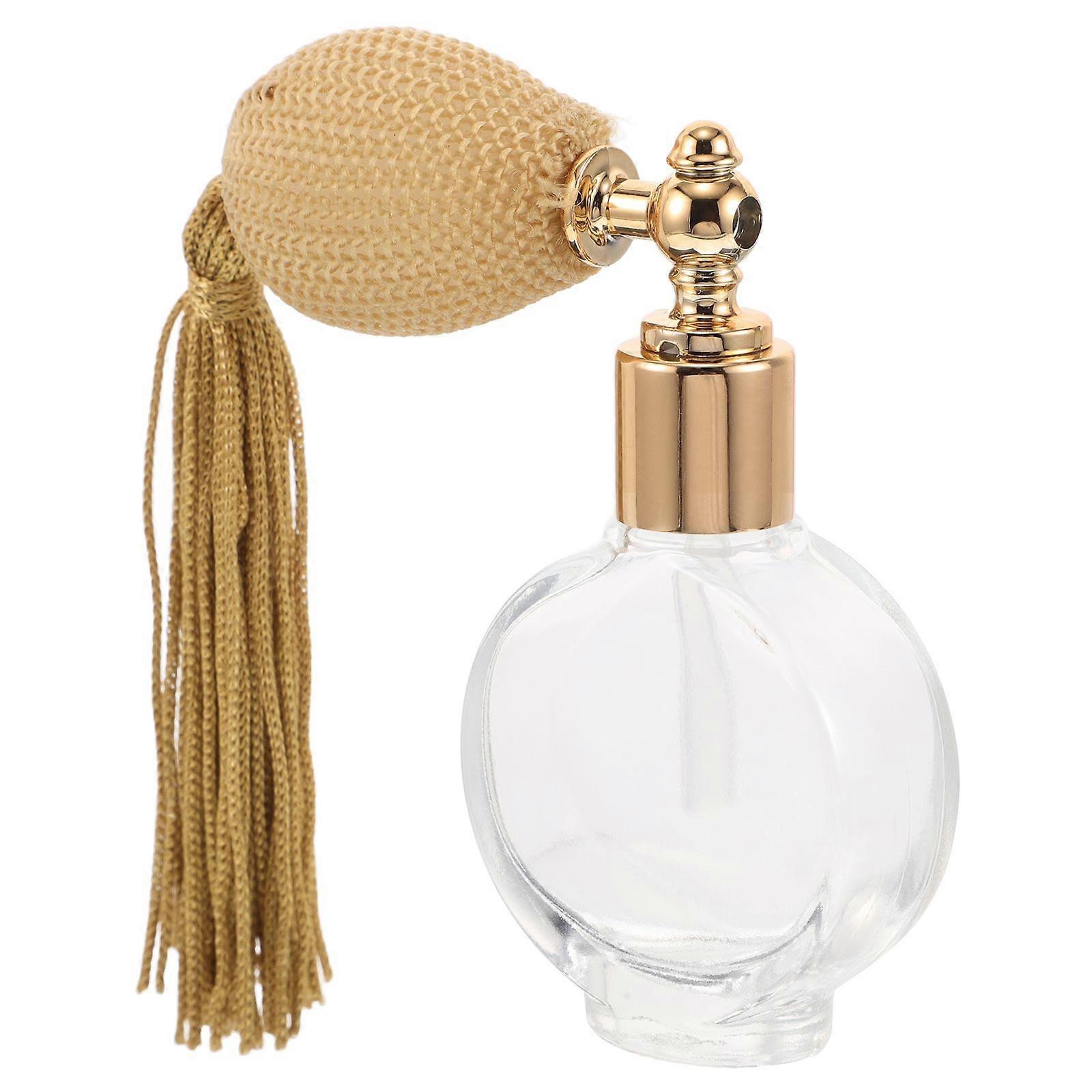 小さな透明クリスタル香水瓶、ゴールドロングスプレータッセルアトマイザーポンプビンテージ詰め替えガラス瓶、メイクアップツール用