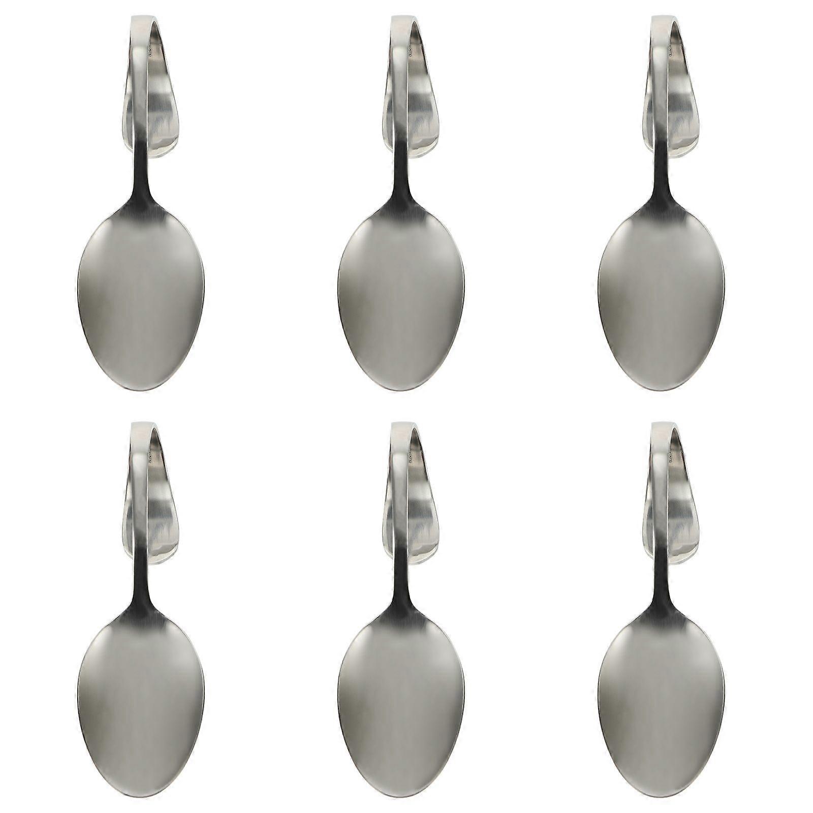 6 قطع من الفولاذ المقاوم للصدأ بمقبض منحني ملاعق مغارف سلطة طعام غربي (فضي)