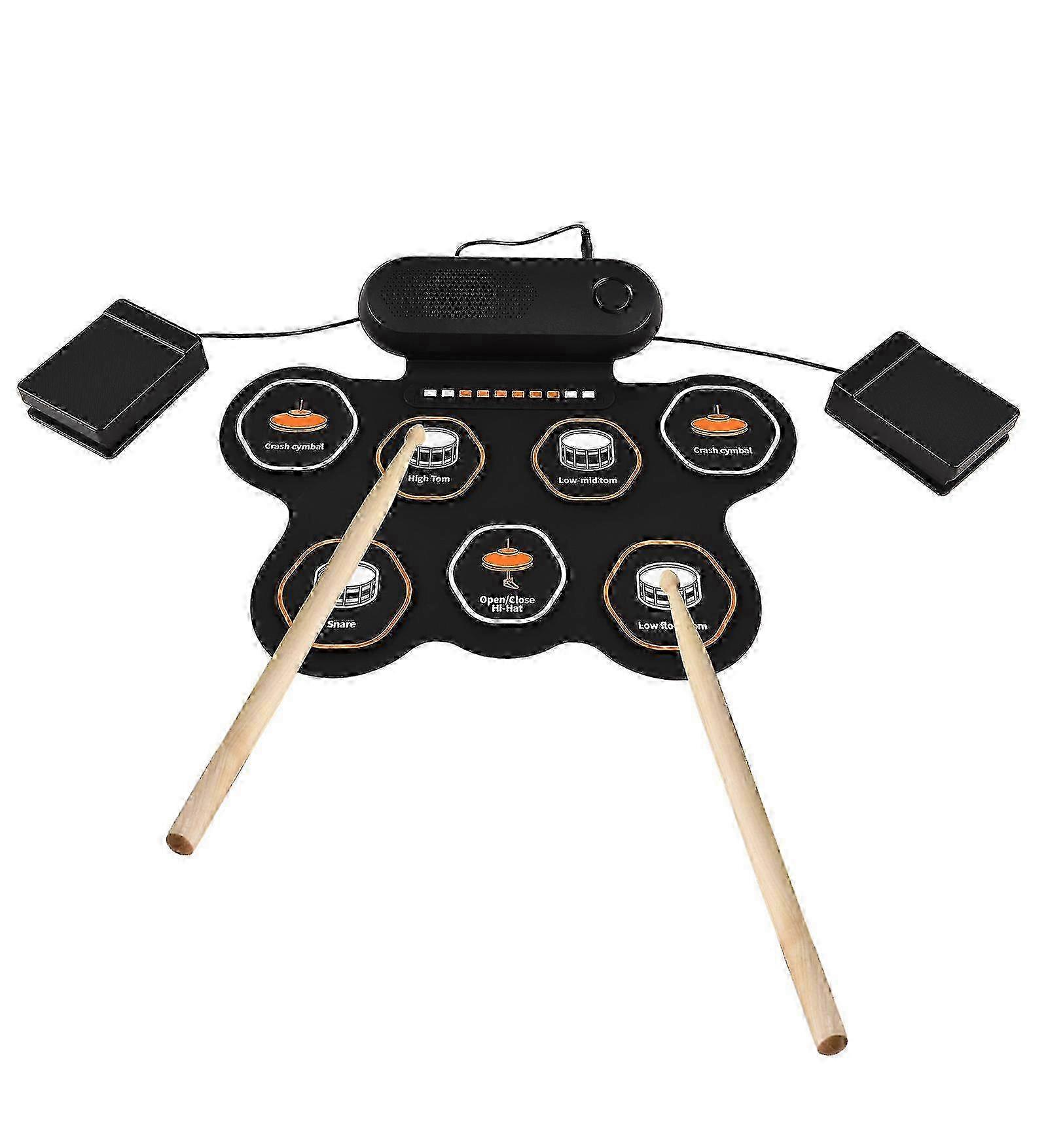 Electronic Drum Set with 3W Speaker Hand Roll Drum Set 7 Pads Supports Various
