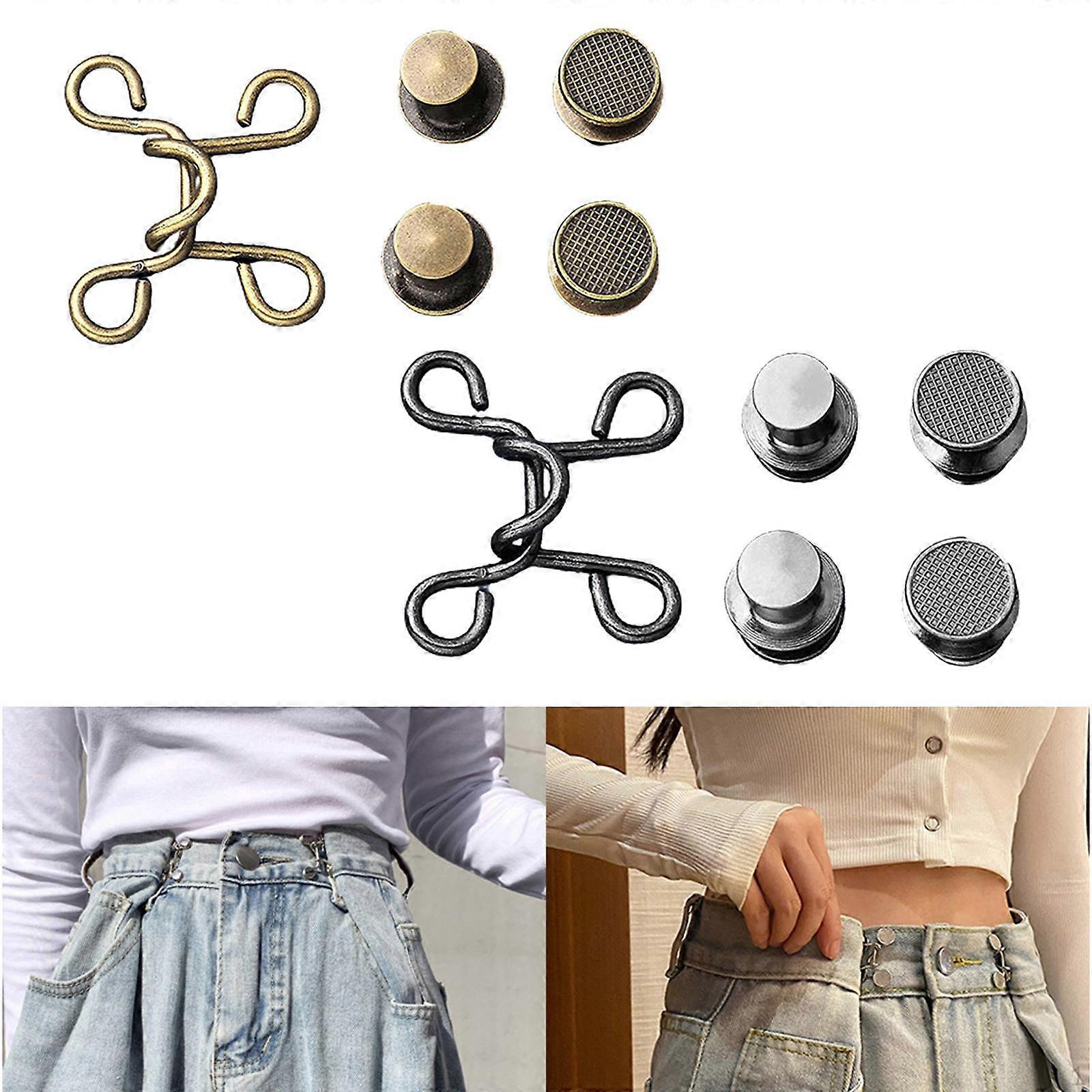 2 Set Button Adjustable Waist Extender Replacement Buckles Black Bronze