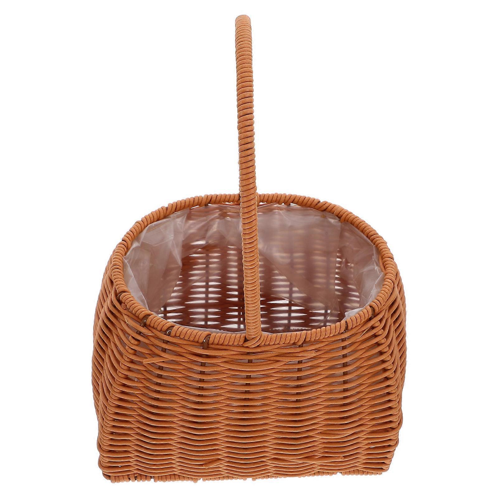 Light Brown Rattan Flower Basket with Handle for Storage and Floral Arrangements