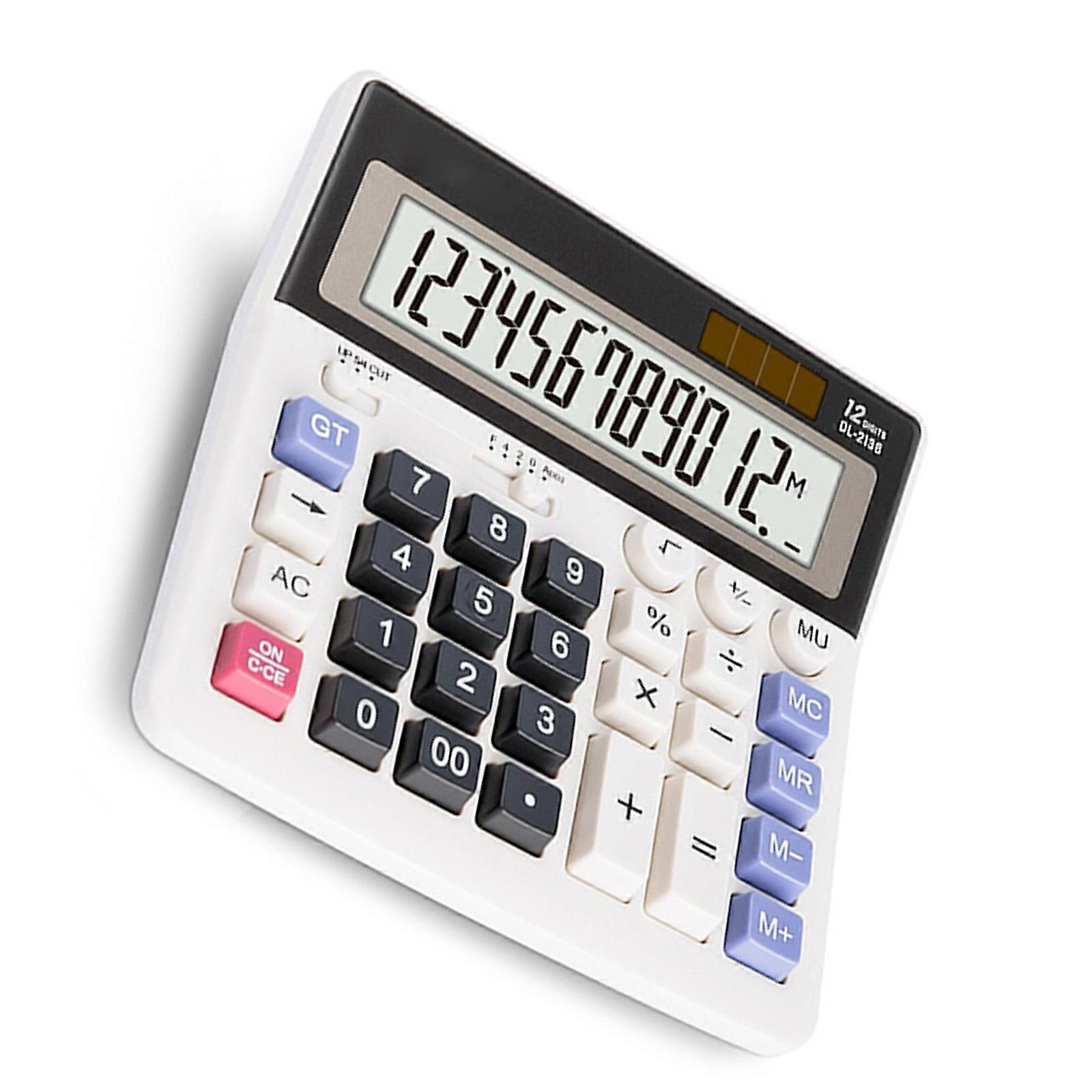 Desk Calculator 12 Digit LCD Display Solar Battery Big Button Accounting Calculator Antislip Bottom for Home Multicolor