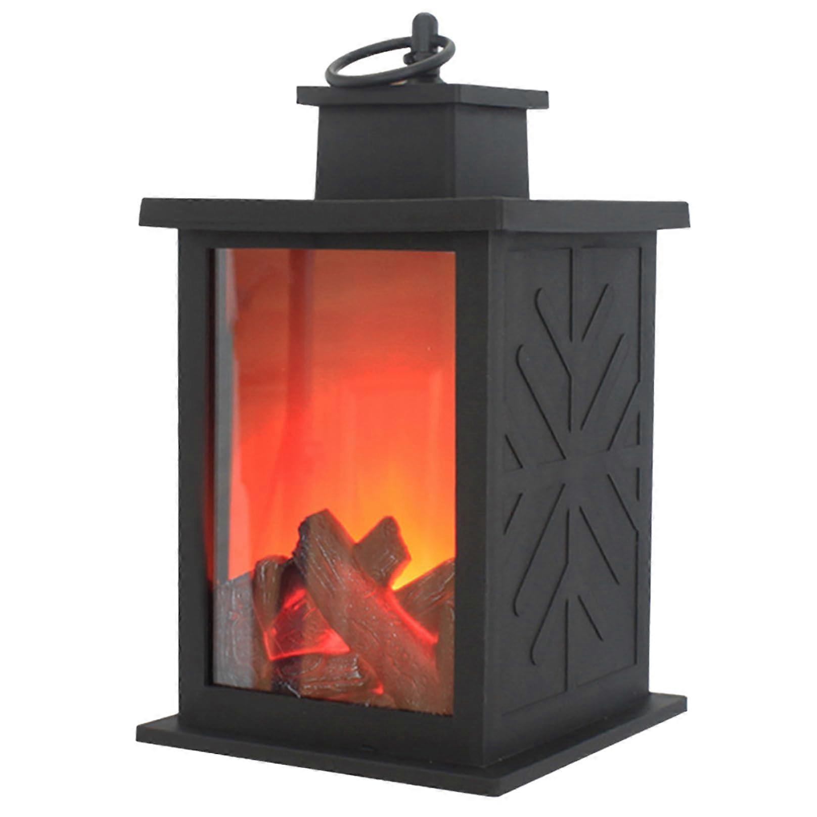 Electric Fireplace Lantern with Realistic LED Flame, Timer, Battery Powered Tabletop Heater for Home Decor