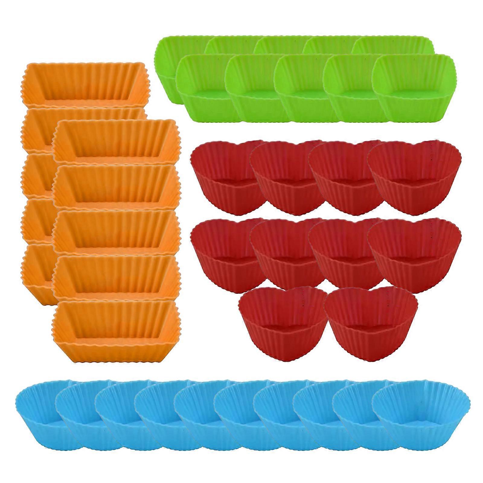 40Pcs Bakings Cups Nonstick Muffins Molds Washable Reusable Cupcakes Liner Cake Molds for Oven Dishwasher Easy to Use Multicolor