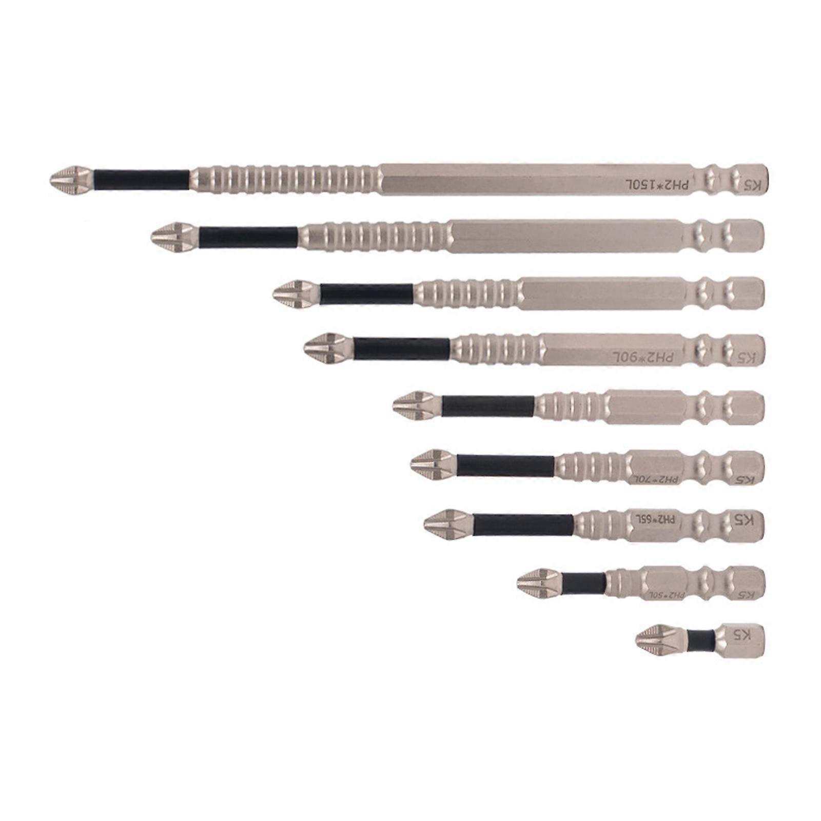 9Pcs Magnetic Screwdriver Bit Nonslip Hex Shank Impact Drill Bit Crossed Bit Set Tool 25-150mm Length Multicolor