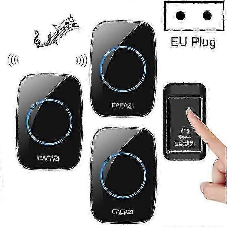 CACAZI A10G One Button Three Receivers Self-Powered Wireless Home Cordless Bell, EU Plug