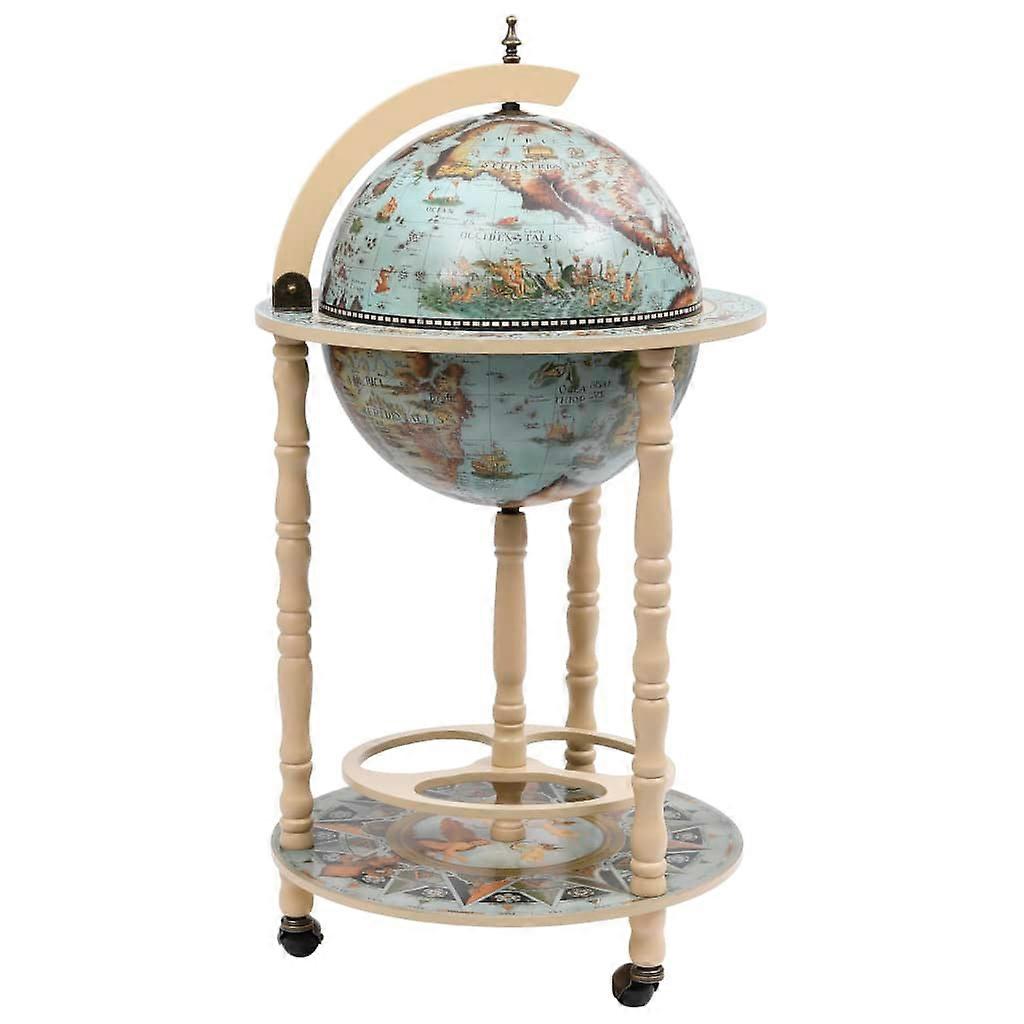 Globe Bar with Bottle Rack Eucalyptus Wood Blue