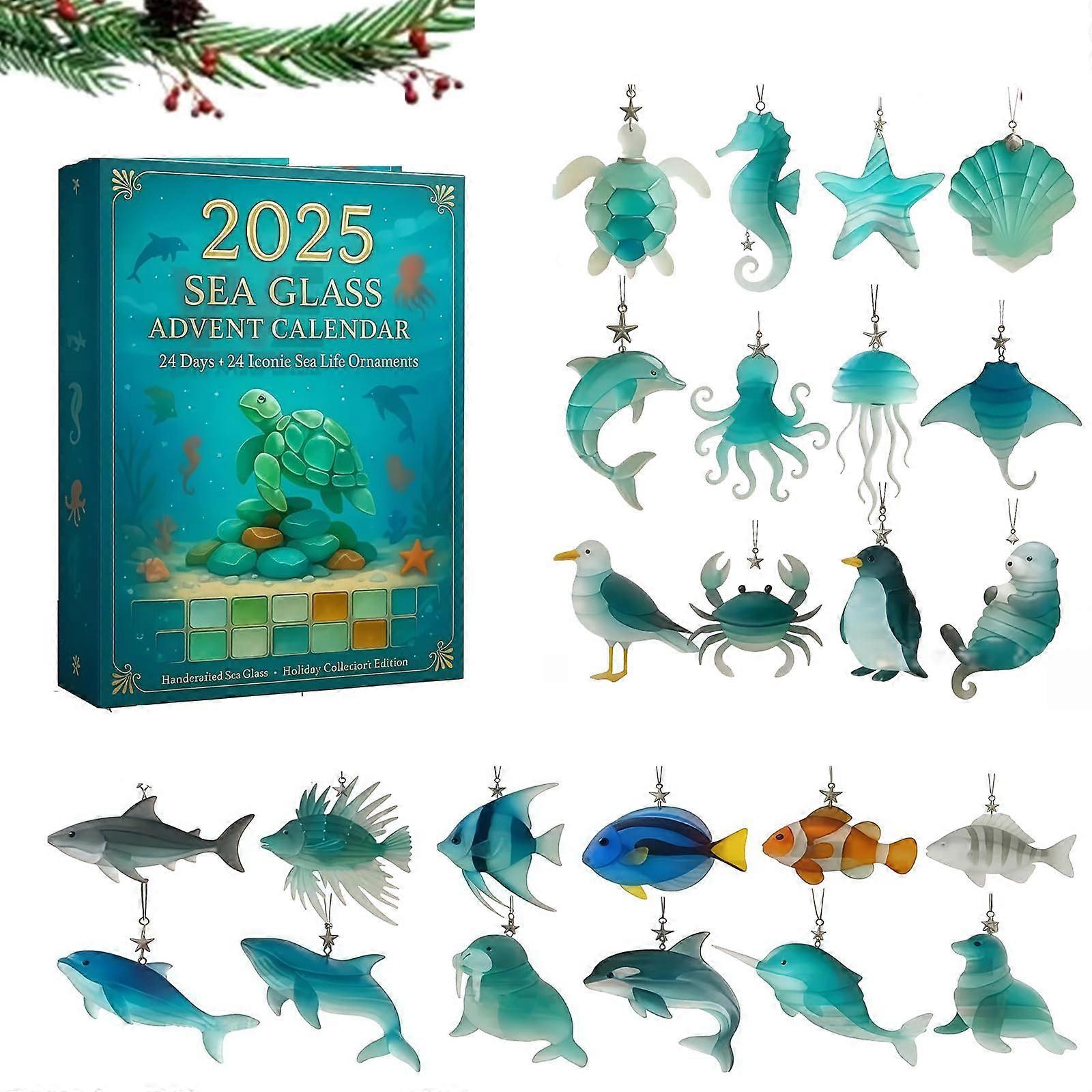 Marine Life Advent Calendar 2025 with 24 Ocean Animal Figurines Beach Holiday Countdown Decor