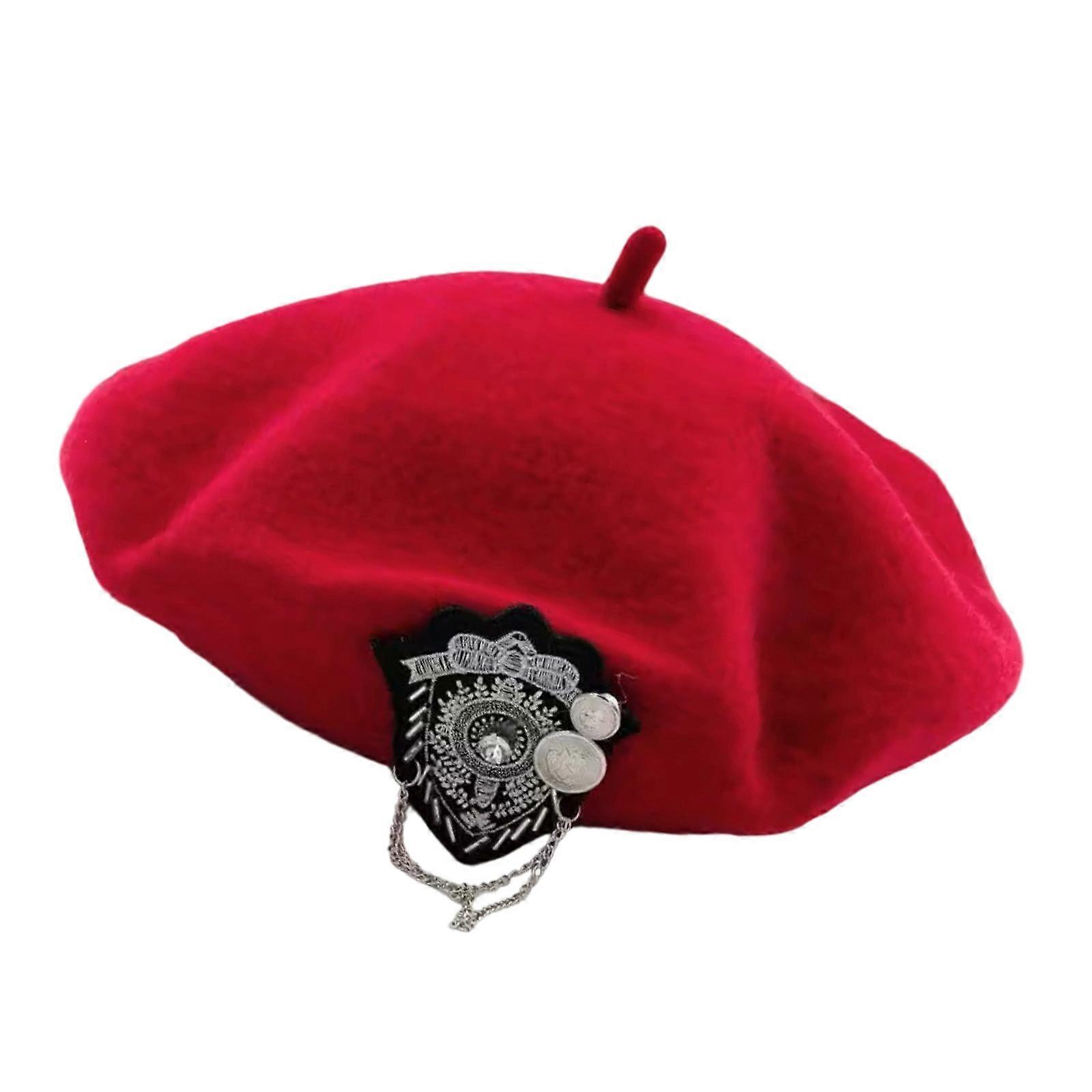 Ceremonial Cap with Wool Blend Comfortable Domed Hat for Official Ceremony Stage Show and Professional Uniform Accessory  Red