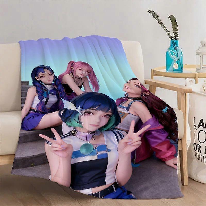 Kpop Virtual Girl Group Themed Printed Soft Warm Blanket - Suitable for Sofa/Office/Bed/Travel, Machine Washable Polyest-LKJAAS170