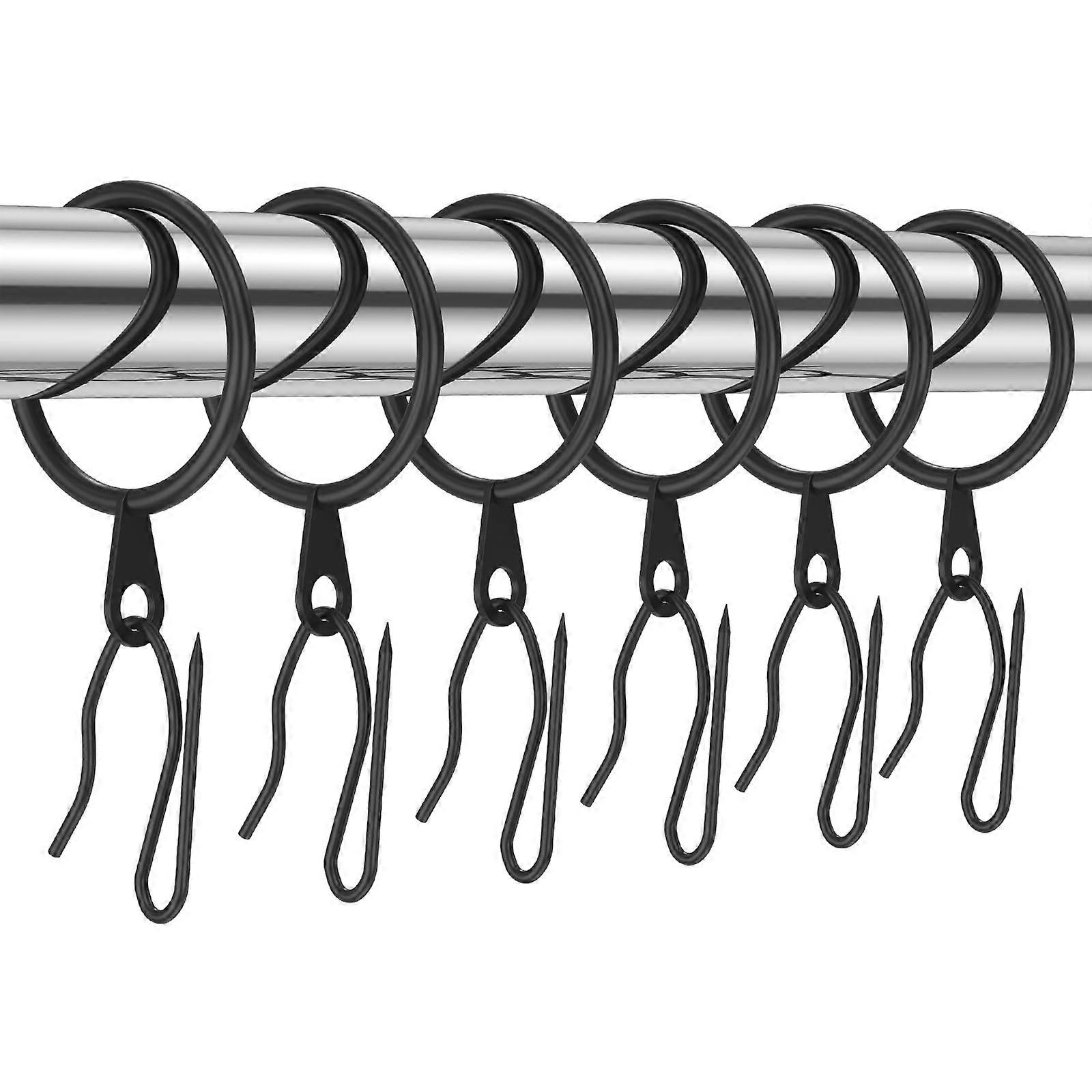 Metal Curtain Rings with 30 Pin Hooks, Black Drapery Hanging Set for Pinch Pleat Window and Door Curtains, 30mm Internal Diameter