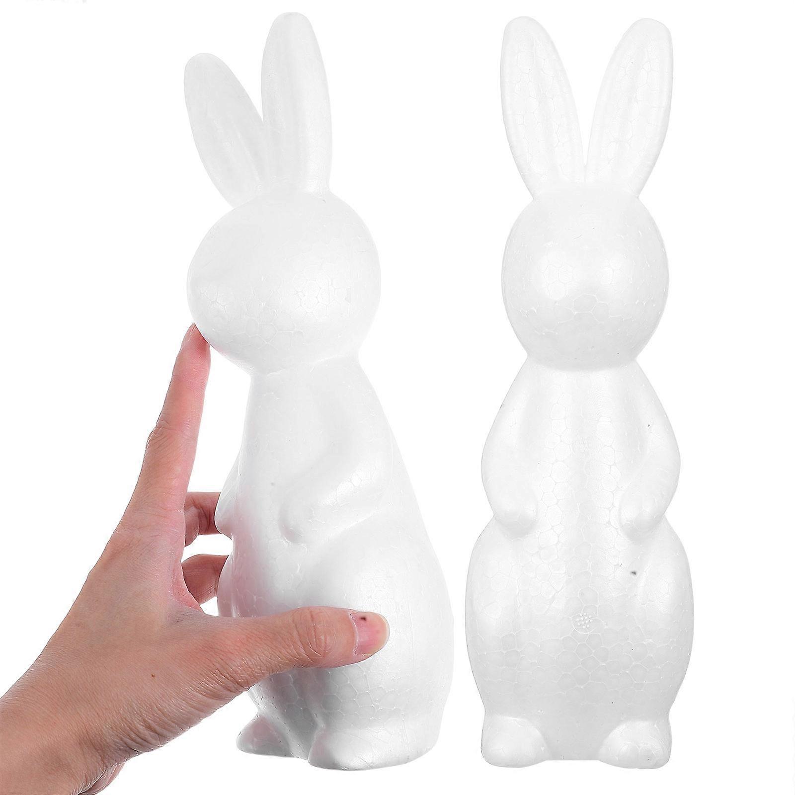 White Foam Rabbit Craft Model for Painting 2Pcs DIY Decorative Bunny