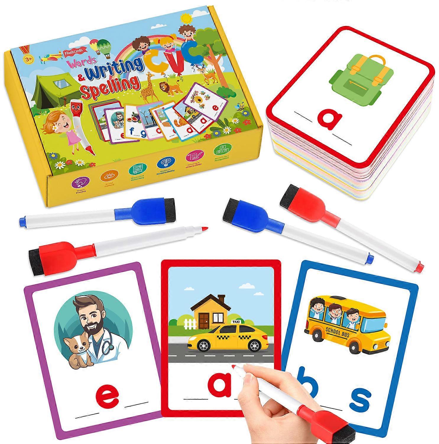 Kids English Spelling Learning Flashcards For Beginners, 100pcs Cvc Word Writing Spelling Flash Cards, Perfect For Home Classroom Use
