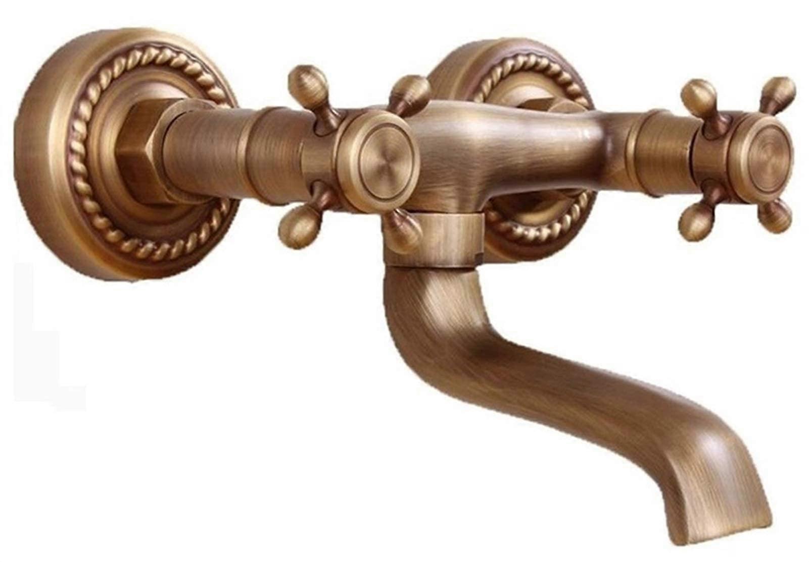 Antique Bronze Wall Mounted Kitchen Mixer Tap with Double Handle Hot and Cold Control