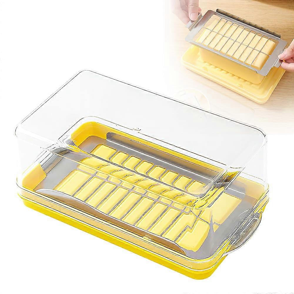 Butter Dish with Builtin Stainless Steel Slicer and Fork, Airtight Butter Storage Container