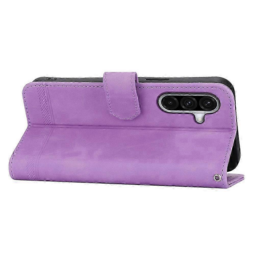 DIERFENG DF-03 Compatible For Samsung Galaxy A17 5G Case Lines Imprint Wallet Leather Phone Cover with Wrist Strap