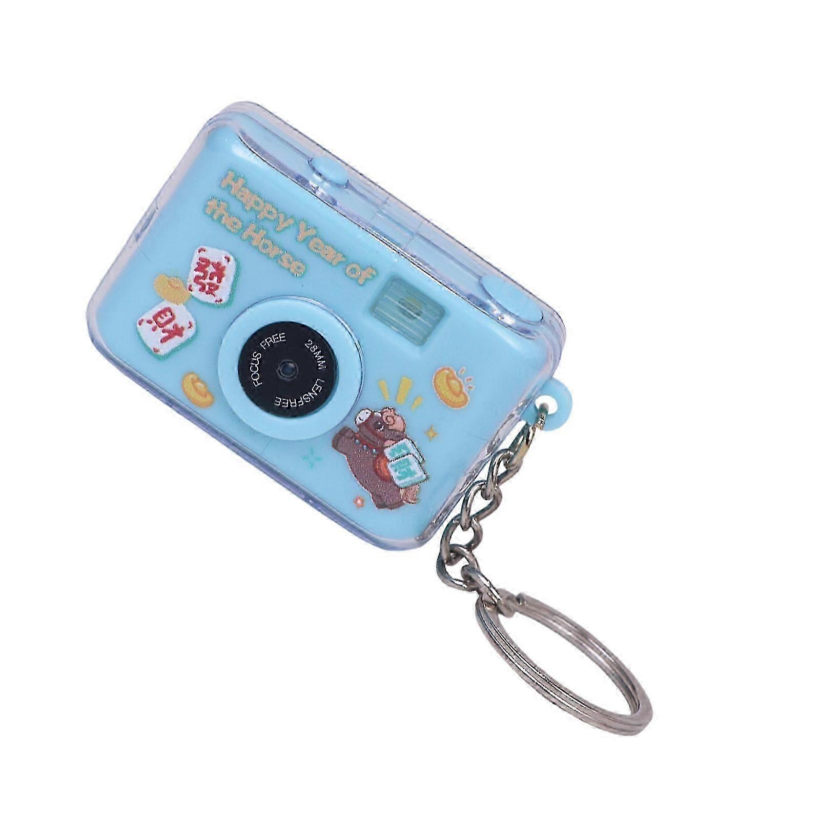 Multifunctional Horse Year Keychain With LED Light Sound Effects Camera Key Holder For Keys Accessories Pink
