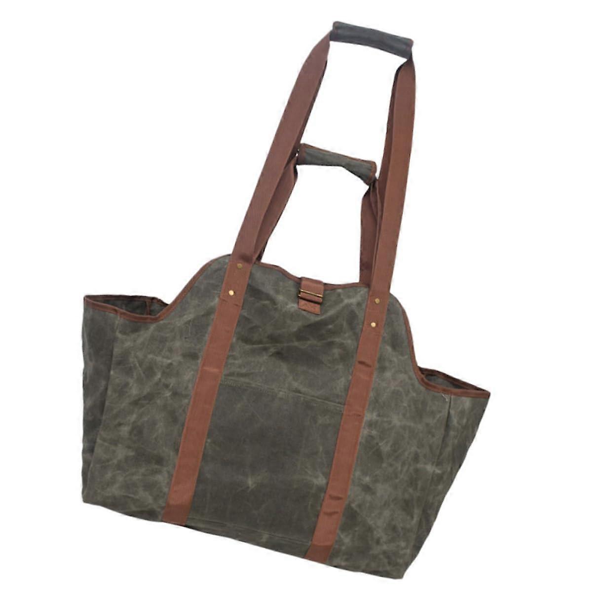 Firewood Log Carrier Waxed Canvas Tote Bag Large Capacity Water Resistant for Fireplace and Fire Pit