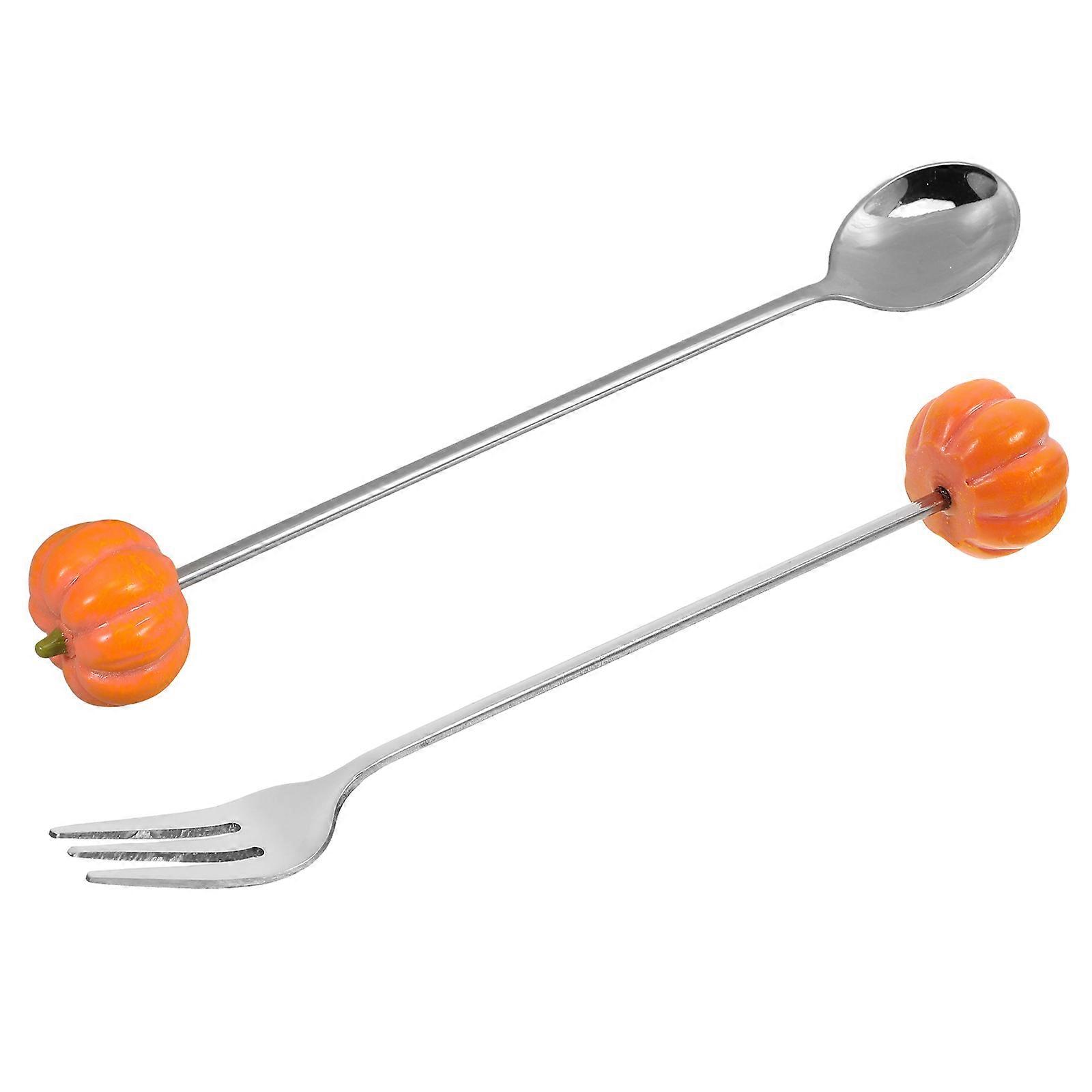 Stainless Steel Pumpkin Cake Spoon Fork Set for Baking Use 1Set