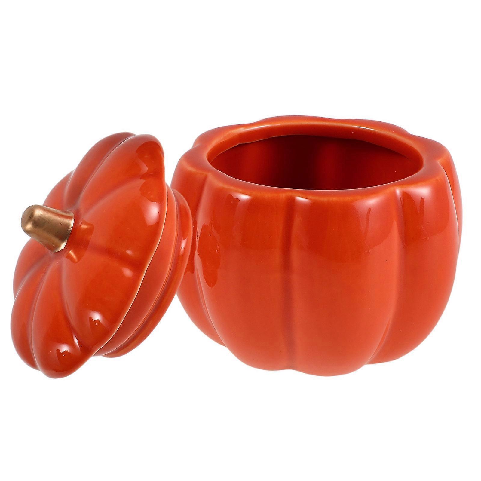 Pumpkin Shaped Ceramic Bowl with Lid for Candy Serving Single Bowl