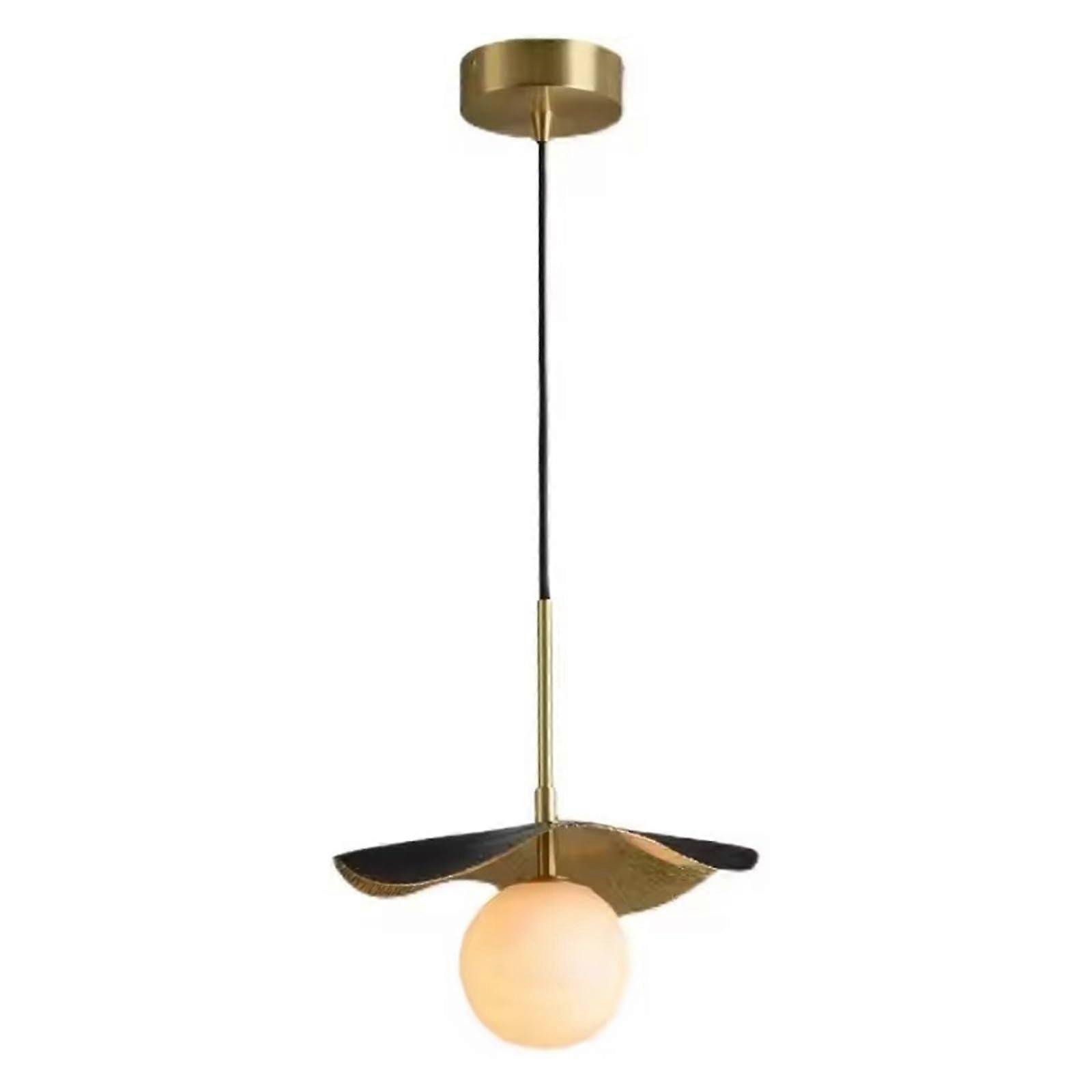 Copper Chandelier with Marble Shade, Adjustable LED Brightness, Modern Lotus Leaf Bedroom Lighting
