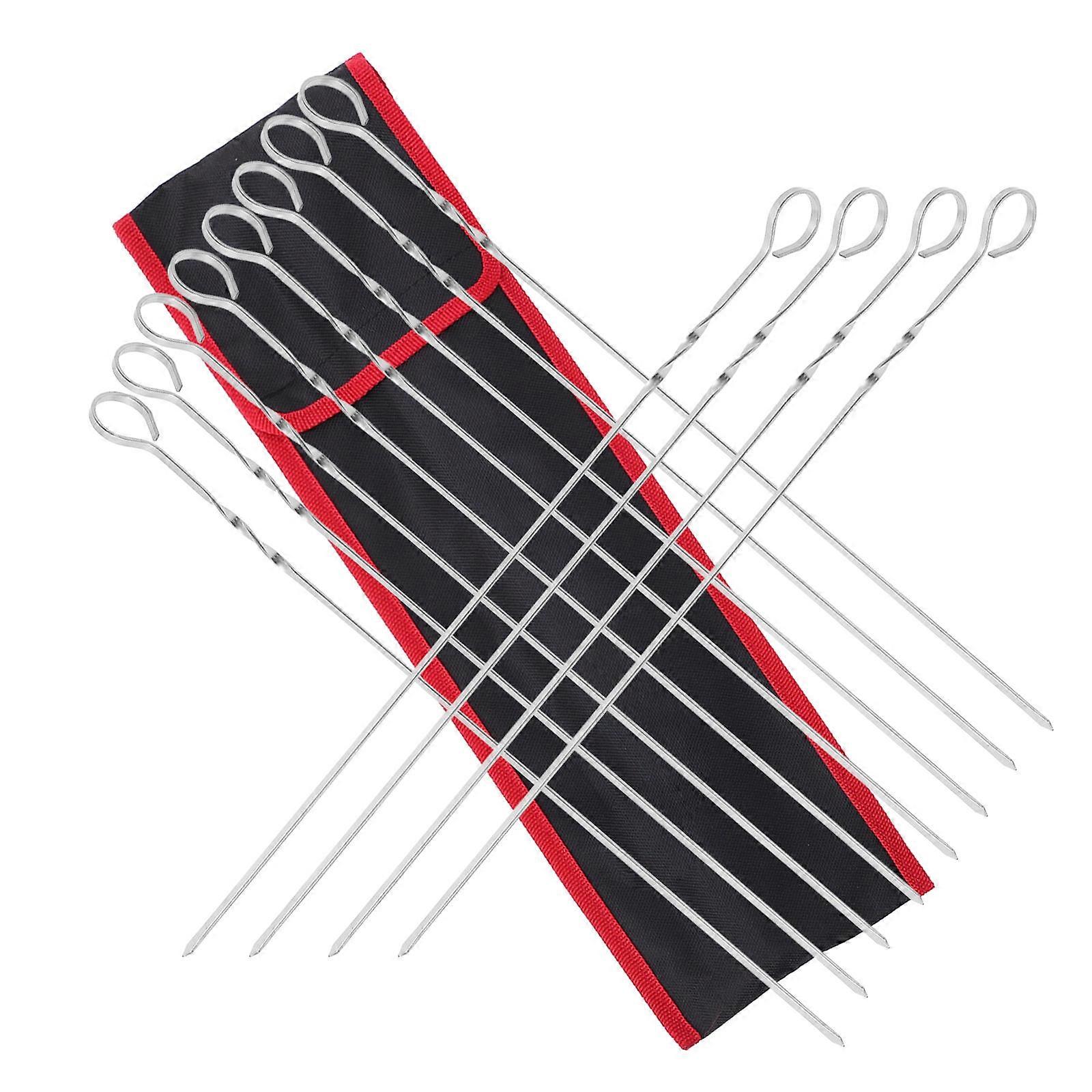 Flat Metal Skewers Reusable Bbq Skewers for Grilling 12Pcs with Pouch