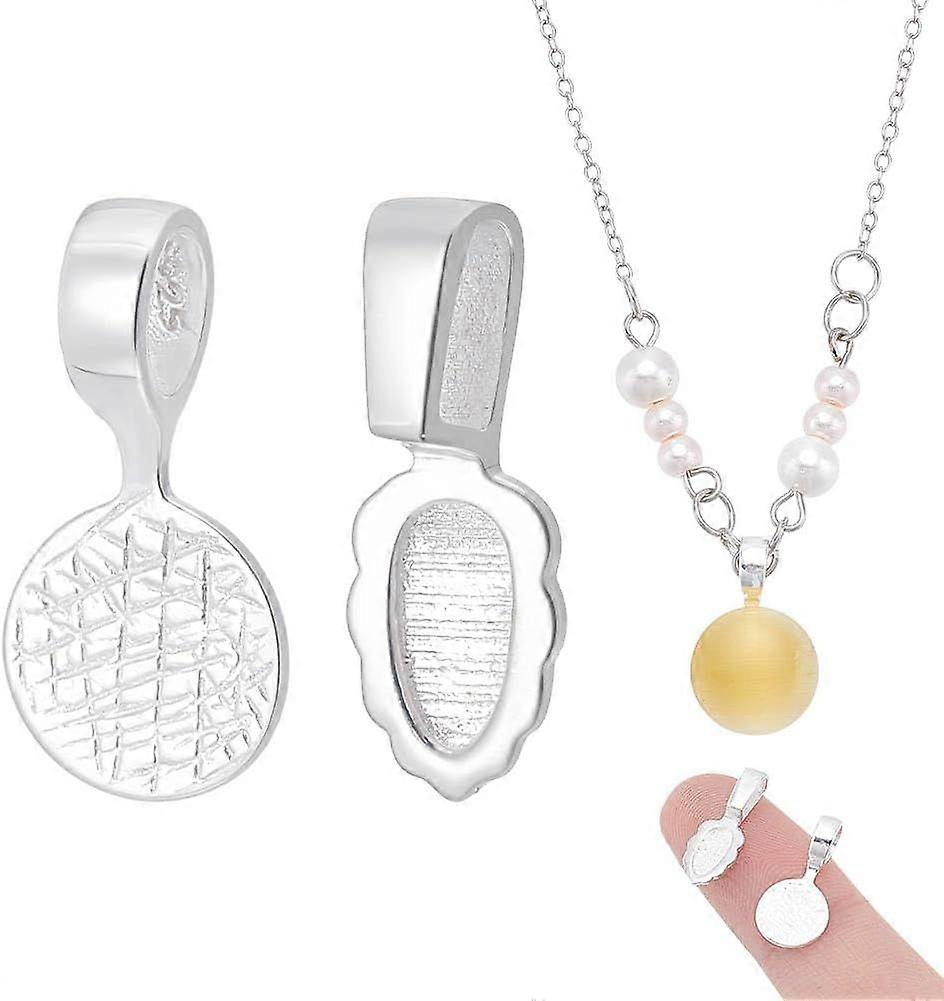 2 Pcs 2 Style 925 Sterling Silver Leaf Shape and Rounded Glue on Bails Pendants 16cm/6.3 inch long Flat Pad Bails Charms for Making Earrings and Neckl