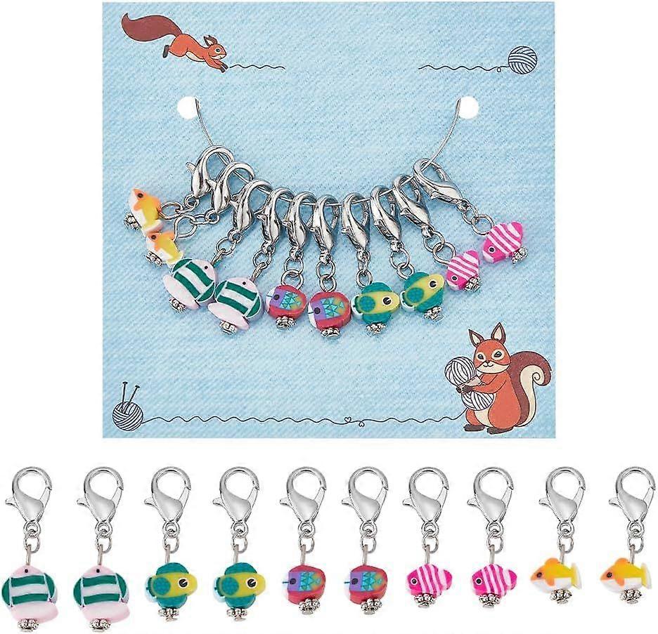10 Pcs 5 Styles Polymer Clay Fish Stitch Markers Ocean Crochet Stitch Marker with Lobster Claw Clasp Locking Stitch Marker Knitting Crocheting Accesso