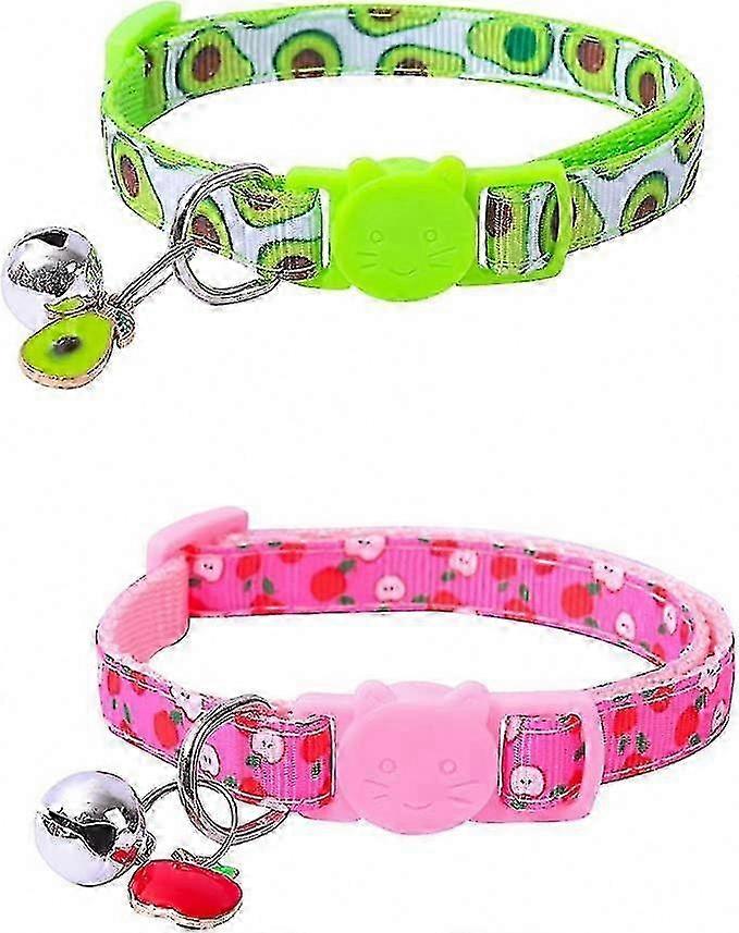 Adjustable Cat Collar Set with Fruit Charms,  and Avocado Accessories, Bell Included for Small Cats