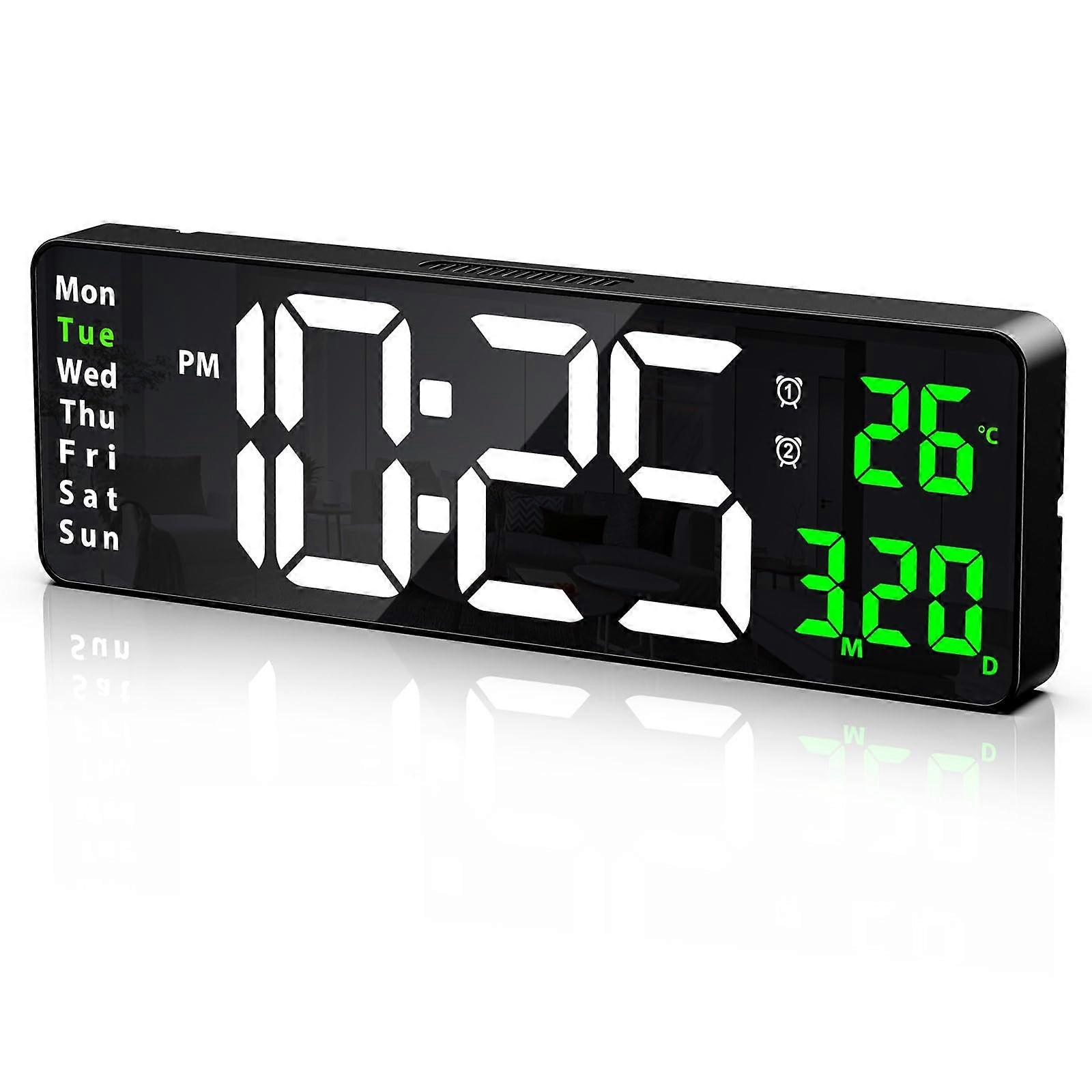 16 Inch Large Digital Wall Clock LED with Remote, Timer, Date and Temperature Display, Green