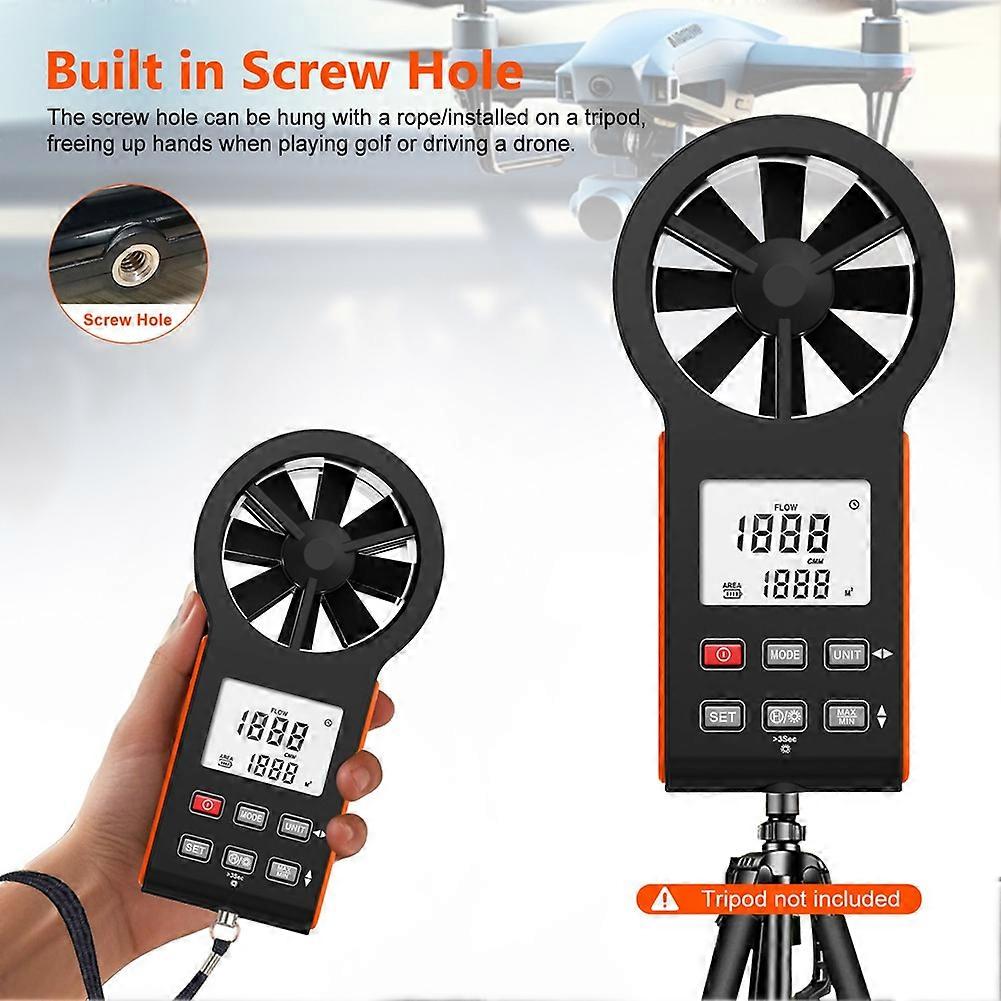 Digital Handheld Anemometer Wind Speed Meter CFM Air Volume Thermometer Waterproof Multifunction WithBacklight