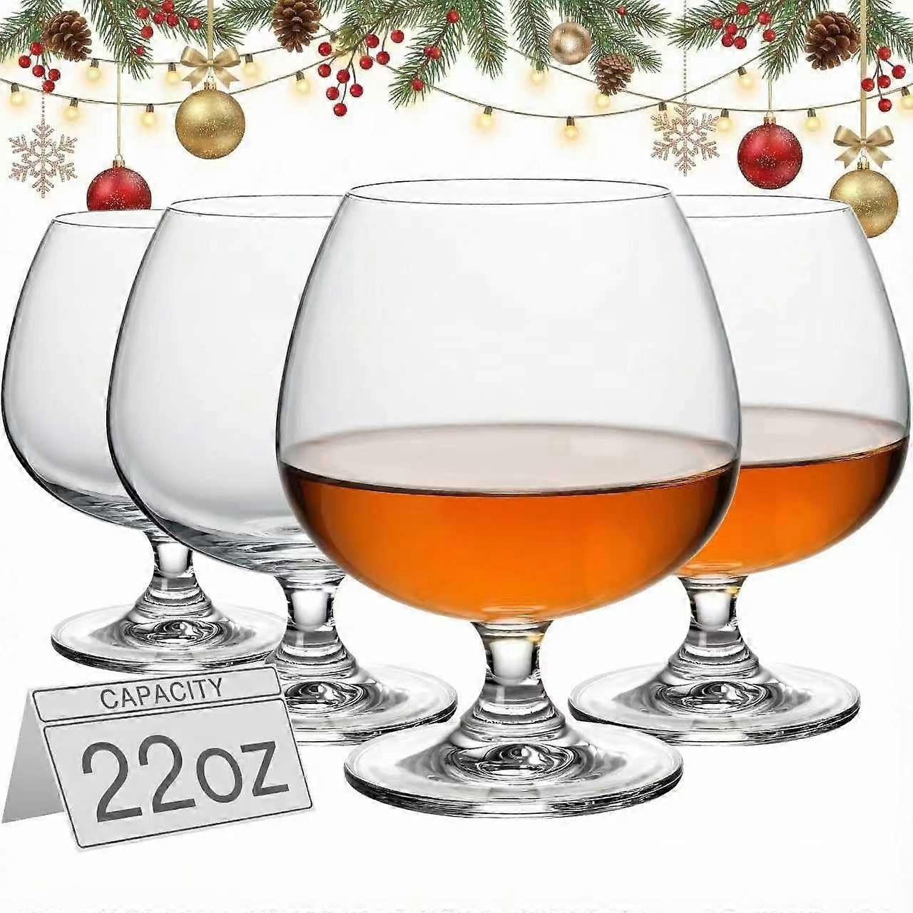 22 oz Large Brandy Snifter Glasses Set of 4 – Oversized Cognac Glasses with Elegant Short Stem
