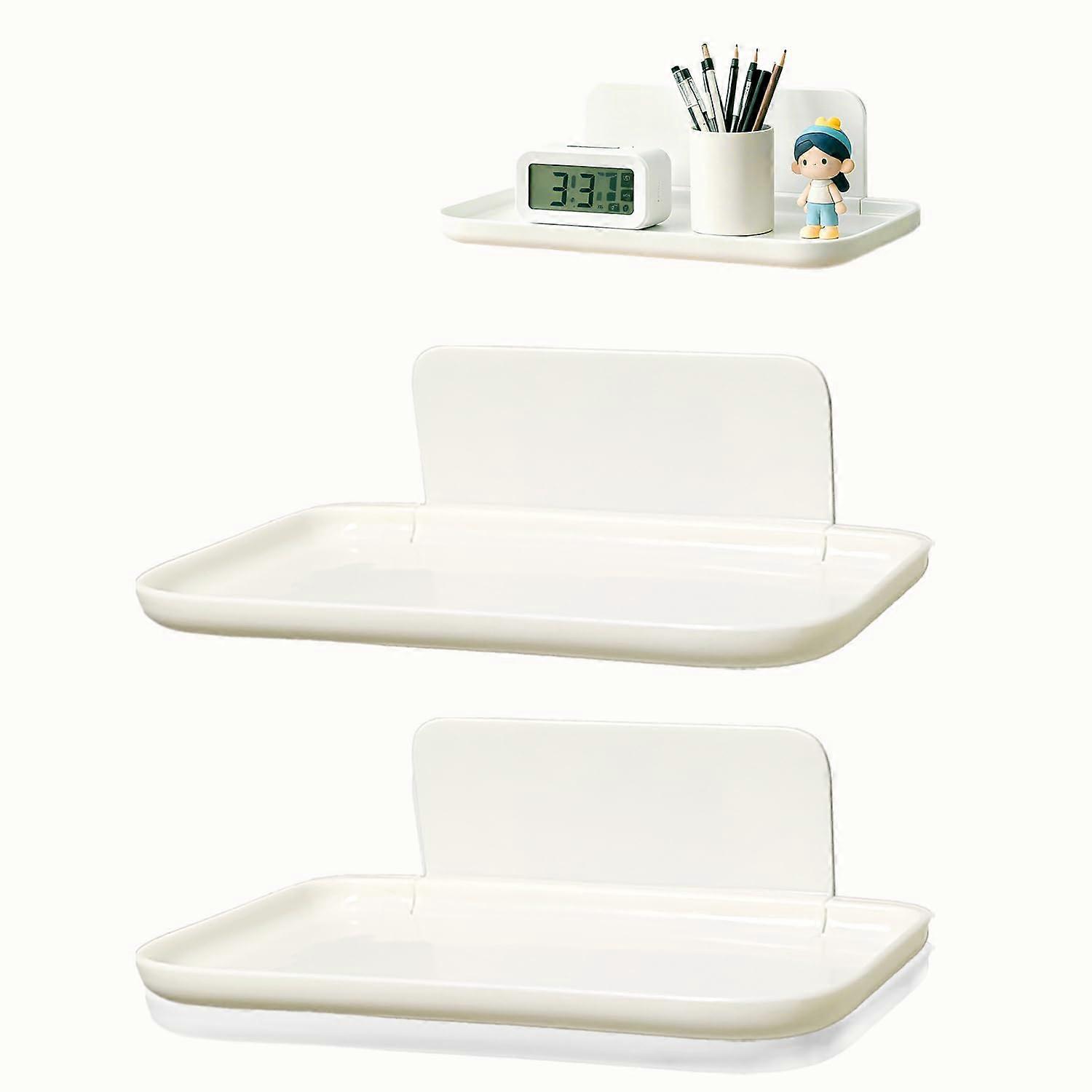 3 Pcs Foldable Adhesive Floating Wall Shelves NoDrill Space Saving Bedside Tray White