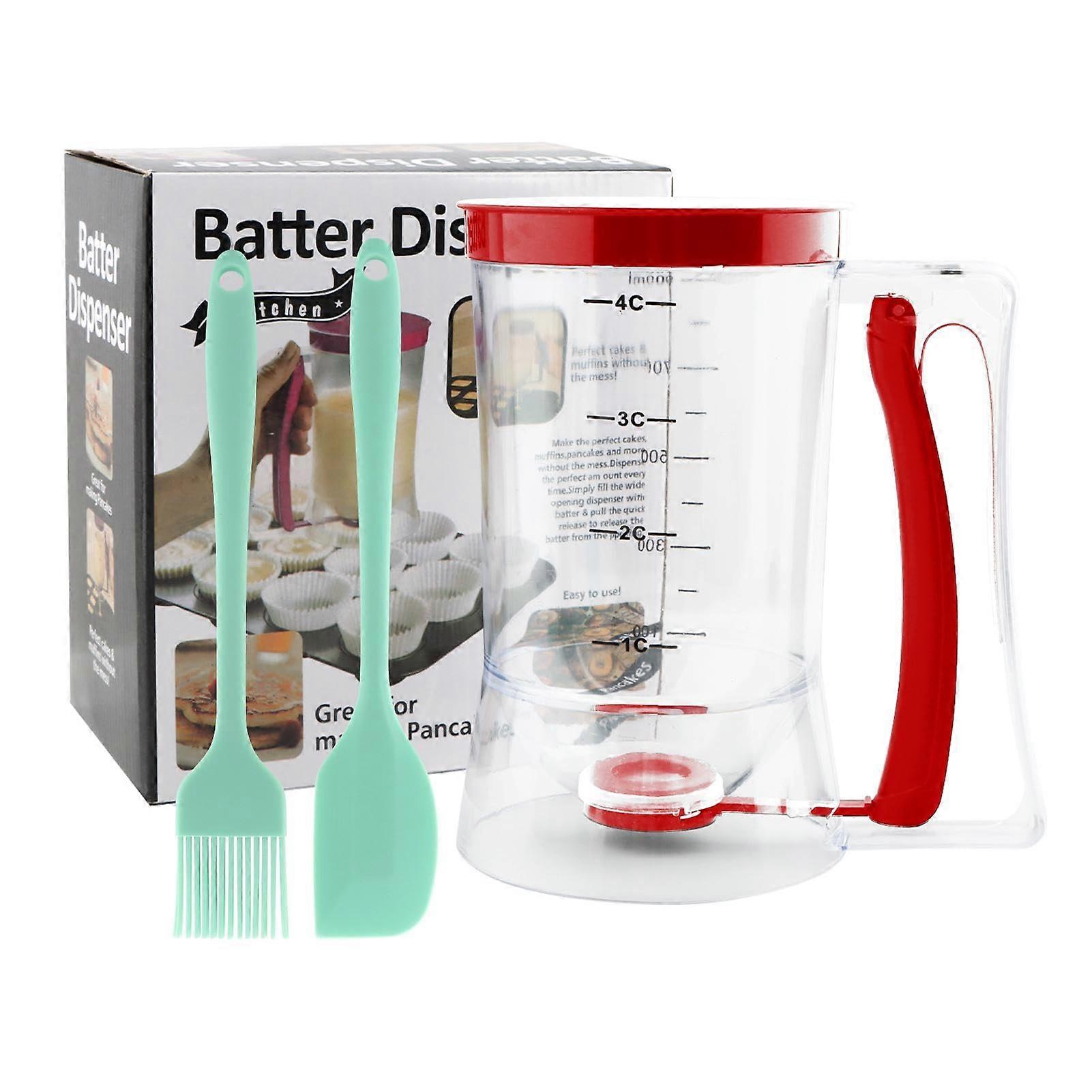 Pancake Batter Dispenser with Measuring Scale and Silicone Tools for Cupcakes Crepes Cakes 900mL