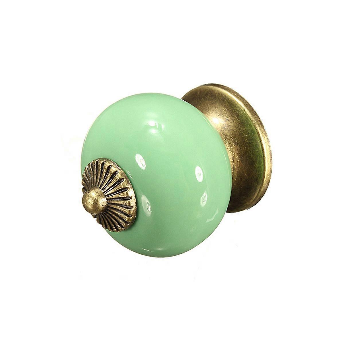 Ceramic Pull Handle Round Door Knob for Kitchen 10Pcs Green Set