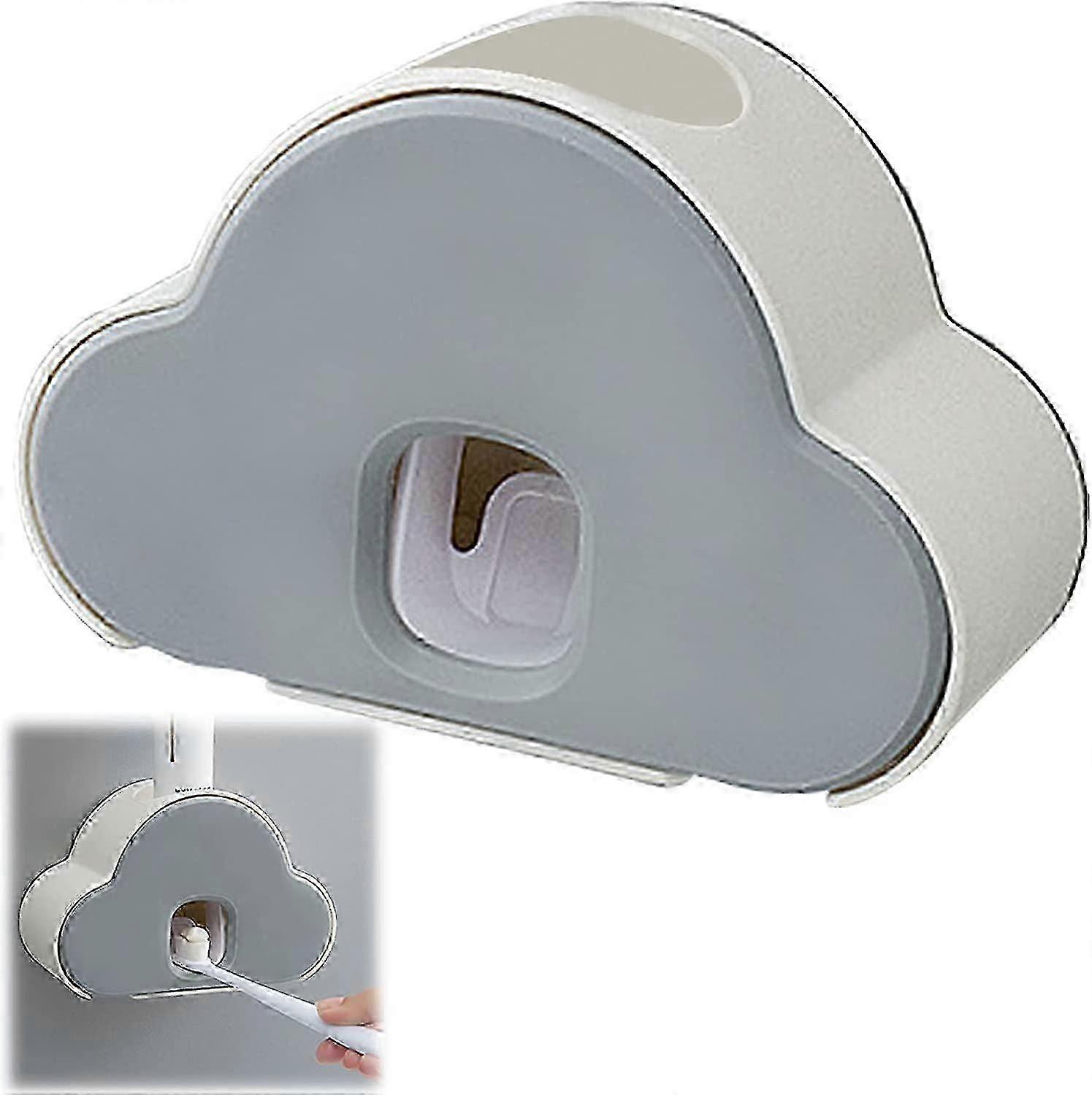 Self Adhesive Automatic Toothpaste Dispenser Wall Mounted Toothbrush Rack Silica Gel Gray Plastic