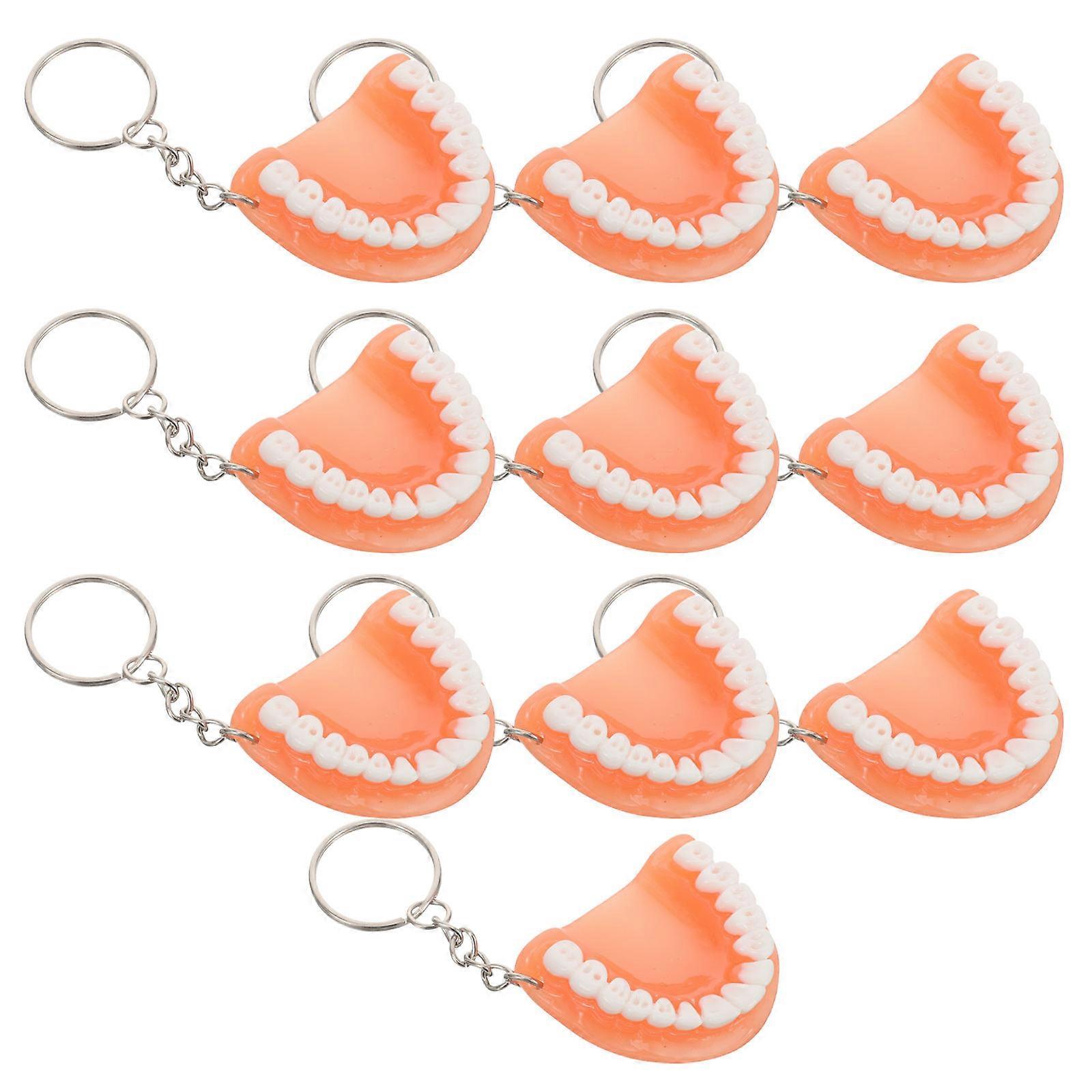 Tooth Shape Keychain False Tooth Key Ring for Decoration 10Pcs Set