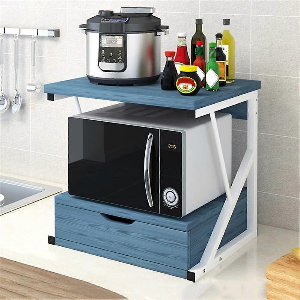 2 Tier Microwave Stand with Drawer Heavy Duty Kitchen Storage Rack SpaceSaving Countertop Shelf