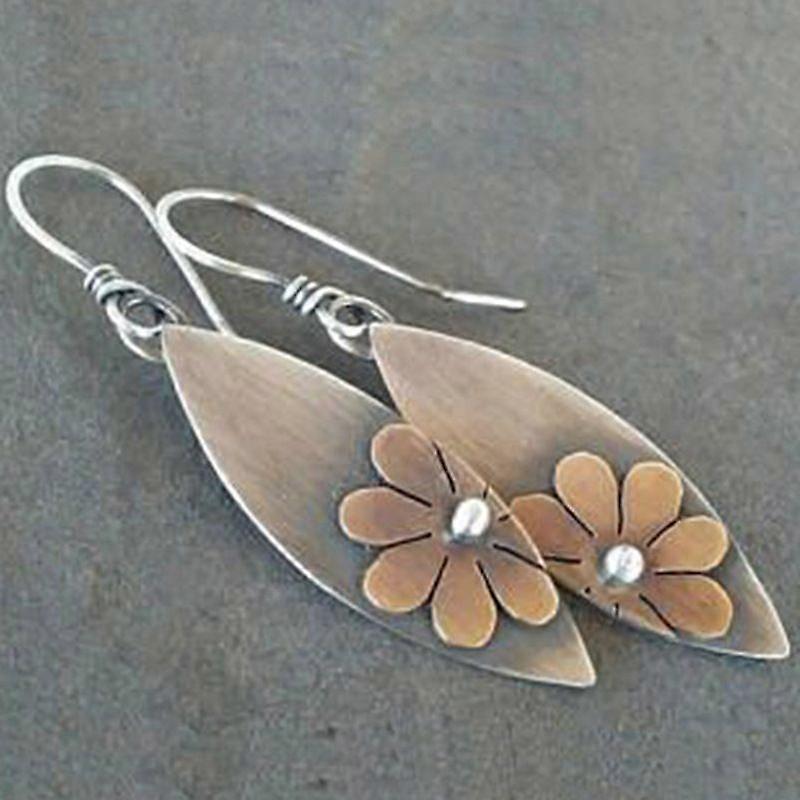 Alloy Dangle Earrings Leaf with Flower BurlyWood 45mm