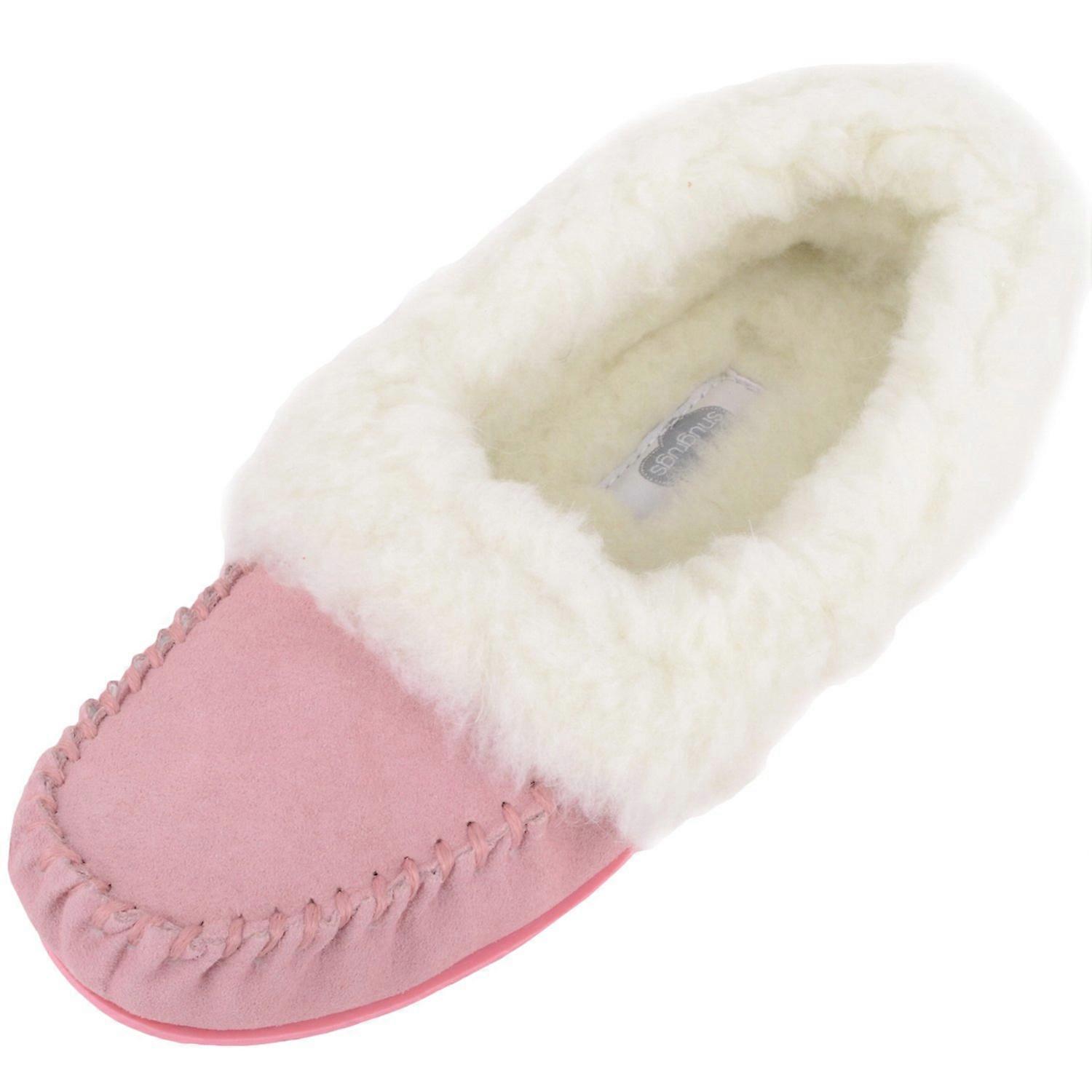 SnugRugs Suede Moccasin Wool Slippers with Wool Cuff & Rubber Sole