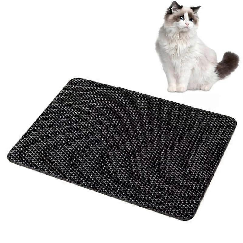 Large Waterproof Cat Litter Mat with Double Layer Trap, NonSlip Base, Easy Clean, Black 55x75cm