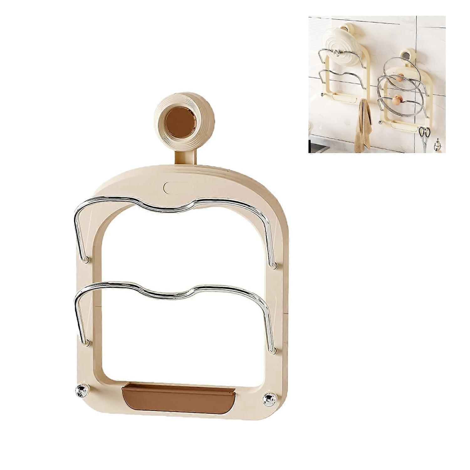 Brown Suction Cup Wall Mounted Pot Lid Holder with NoDrill Installation and SpaceSaving Design