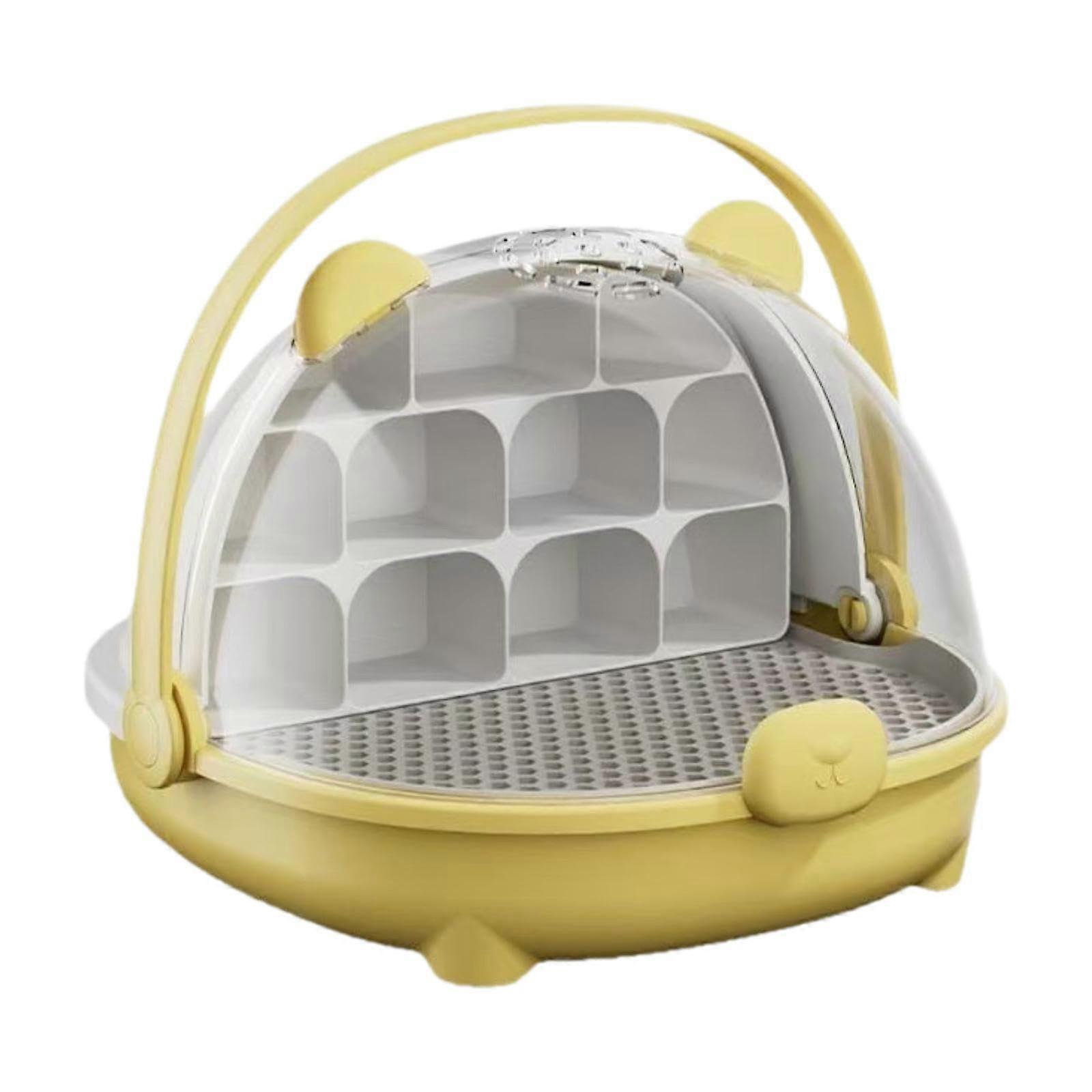 Transparent Silkworm Breeding Box with Spacious Chambers and Air Hole Handle, Yellow