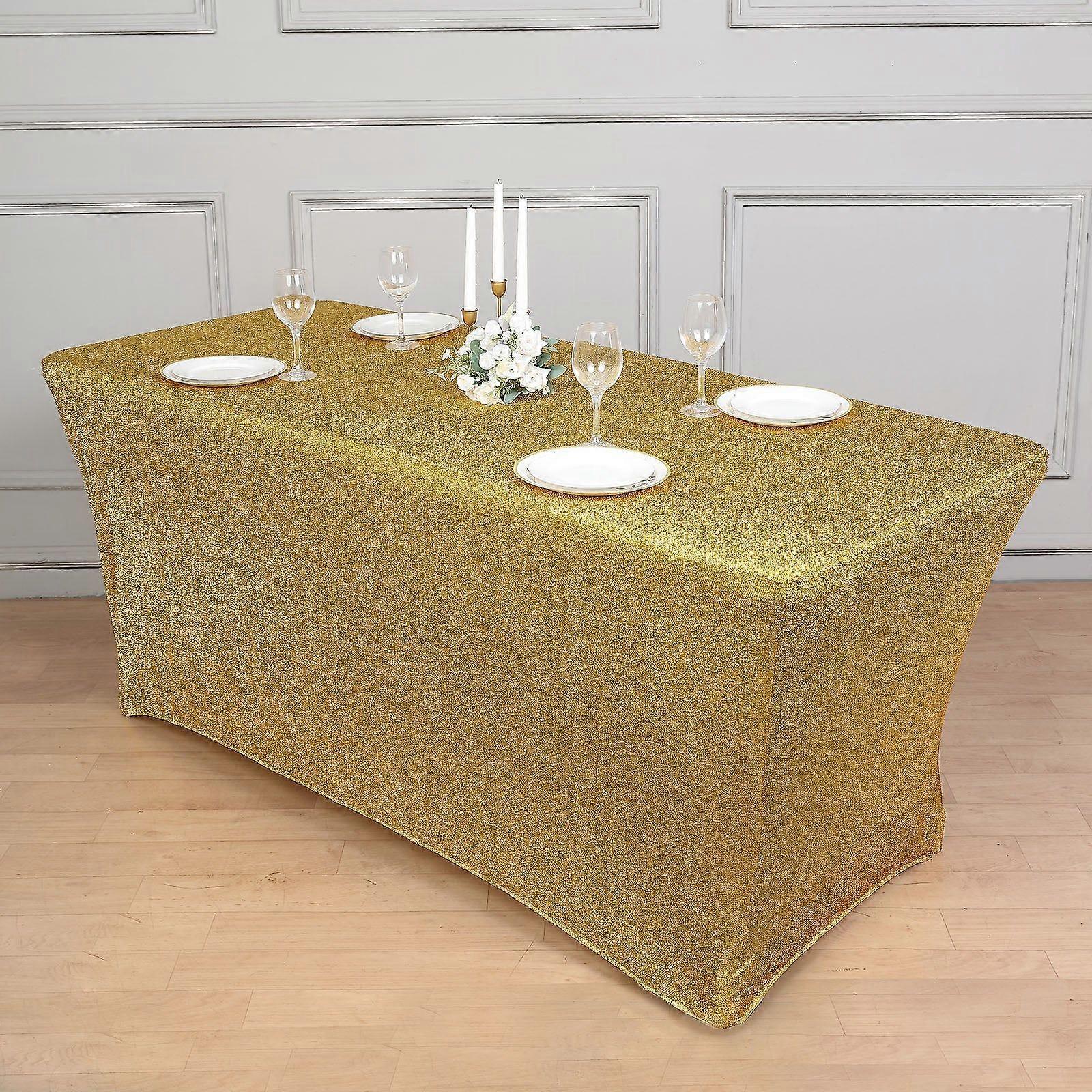 6ft Metallic Gold Glitter Rectangular Spandex Fitted Table Cover, Stretch Fit