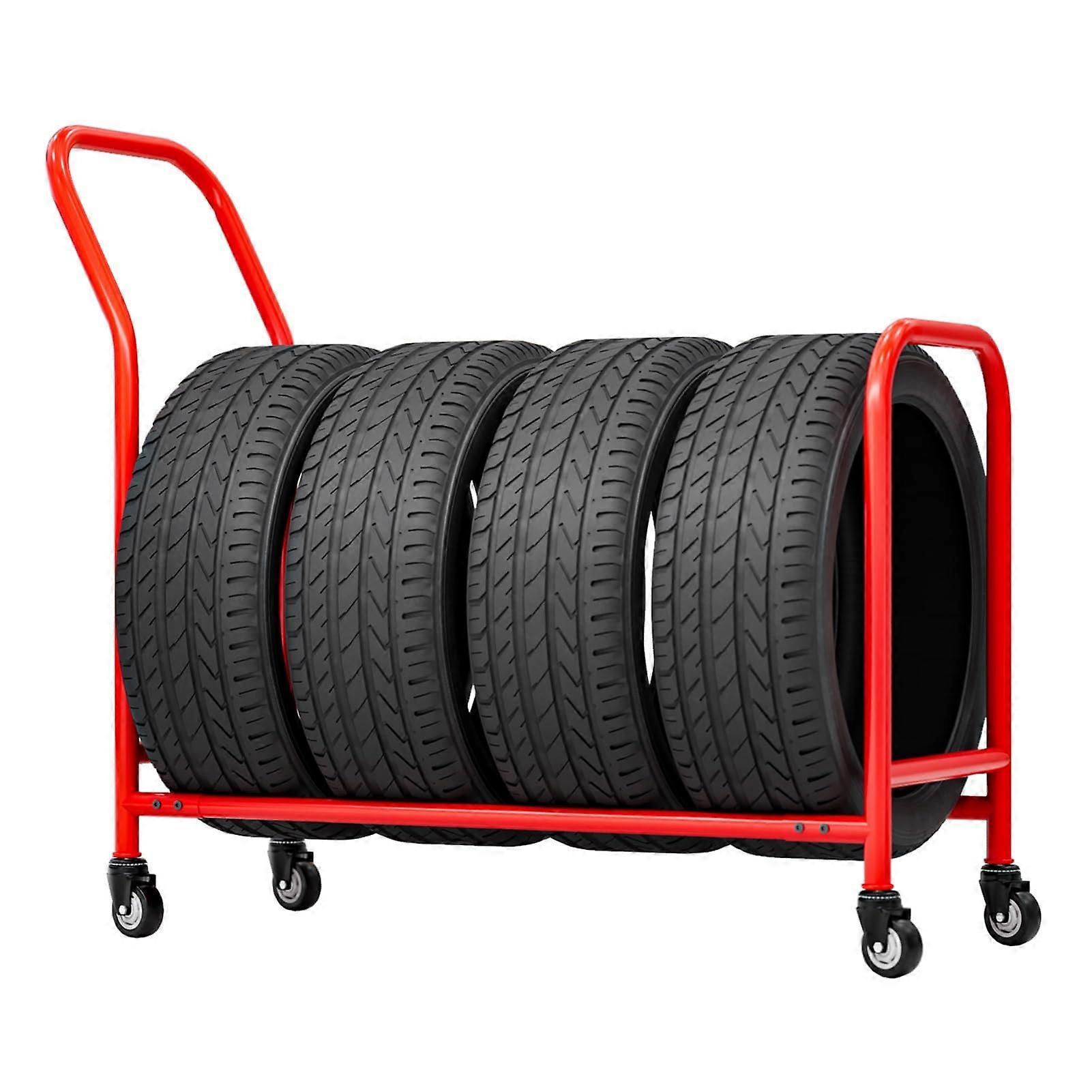 Rolling Tire Storage Rack with Rollers, Durable Metal Frame, Garage and Workshop Organizer Stand