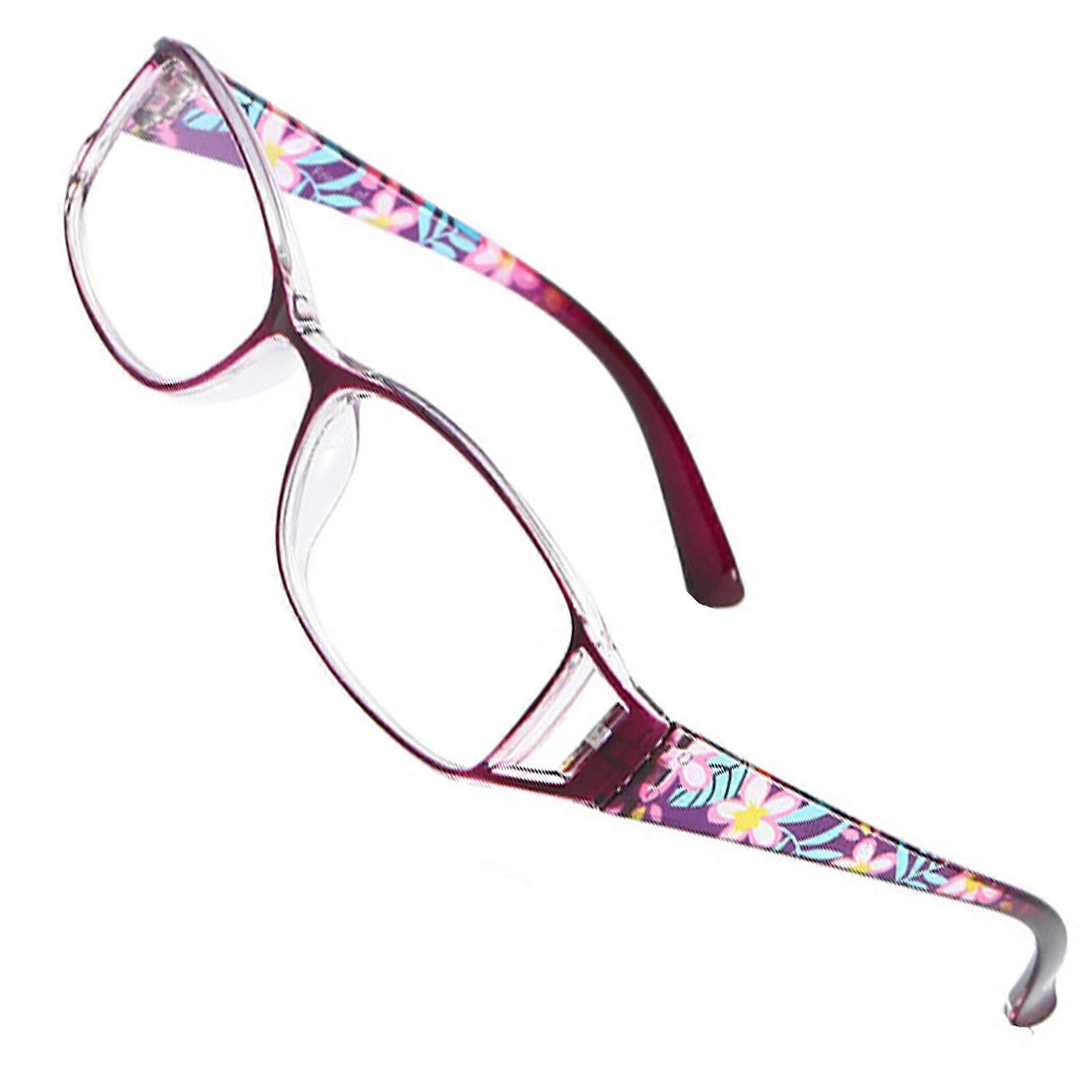 Reading Glasses Blue Light Blocking Women's Spring Hinge Purple Pattern Frame +2.00