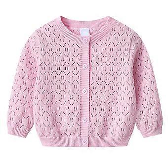 Casaco infantil de malha rendada AWZXDE para meninas, leve e com detalhes vazados, ideal para o outono. Macio e respirável, na cor rosa, para bebês e crianças de 6 a 12 meses.