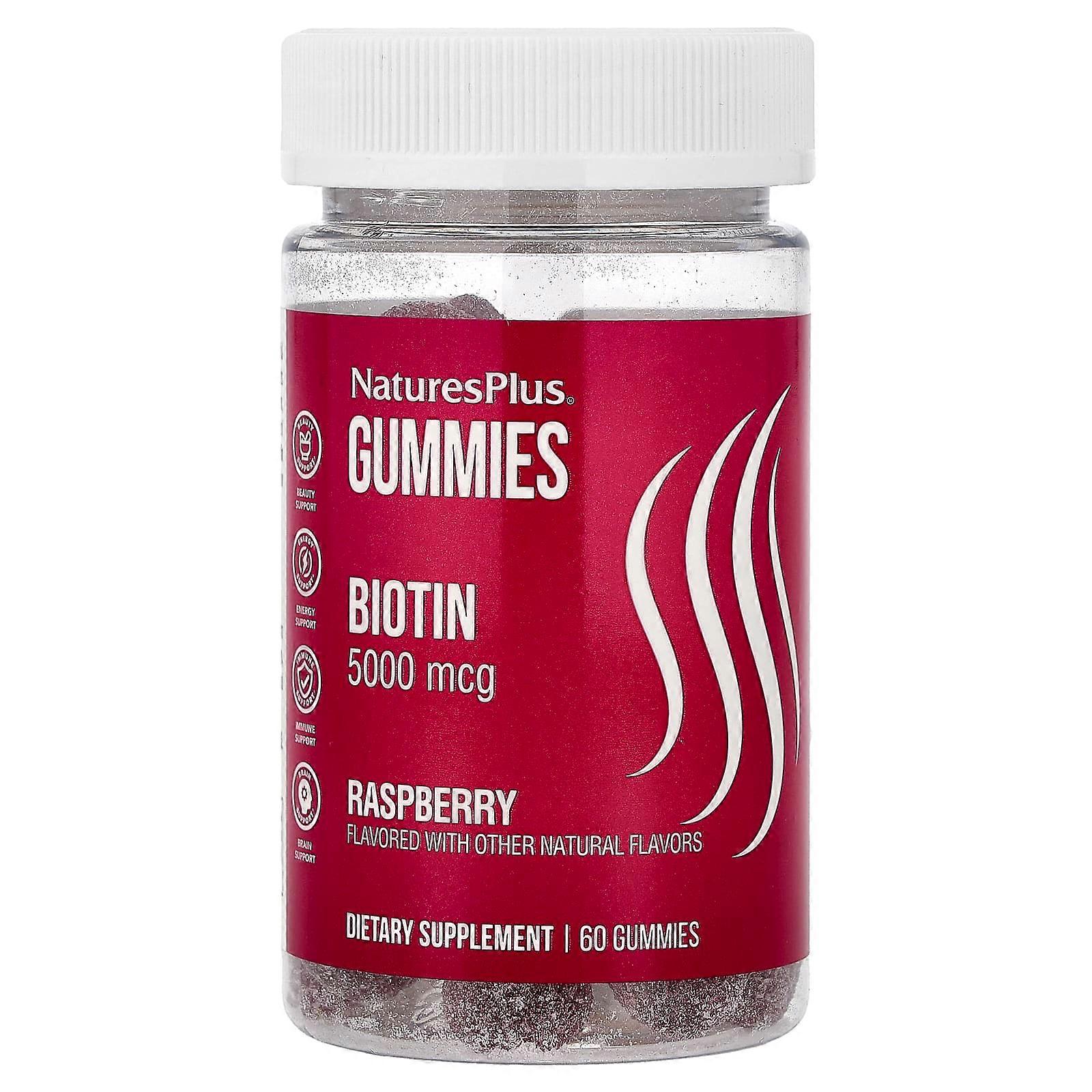 NaturesPlus, Biotin Gummies, Raspberry, 5,000 mcg, 60 Gummies