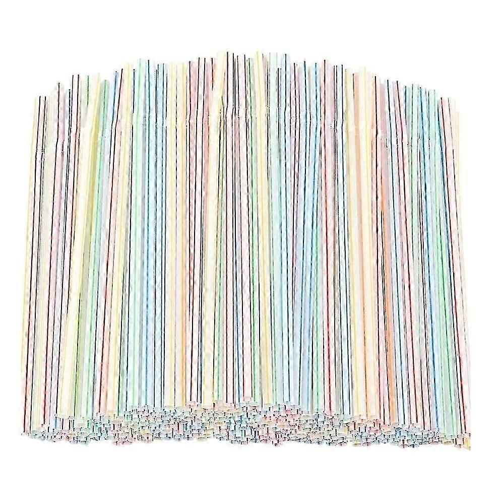 500pcs Plastic Drinking Straws 8 Inches Long Multi-Colored Striped Bedable